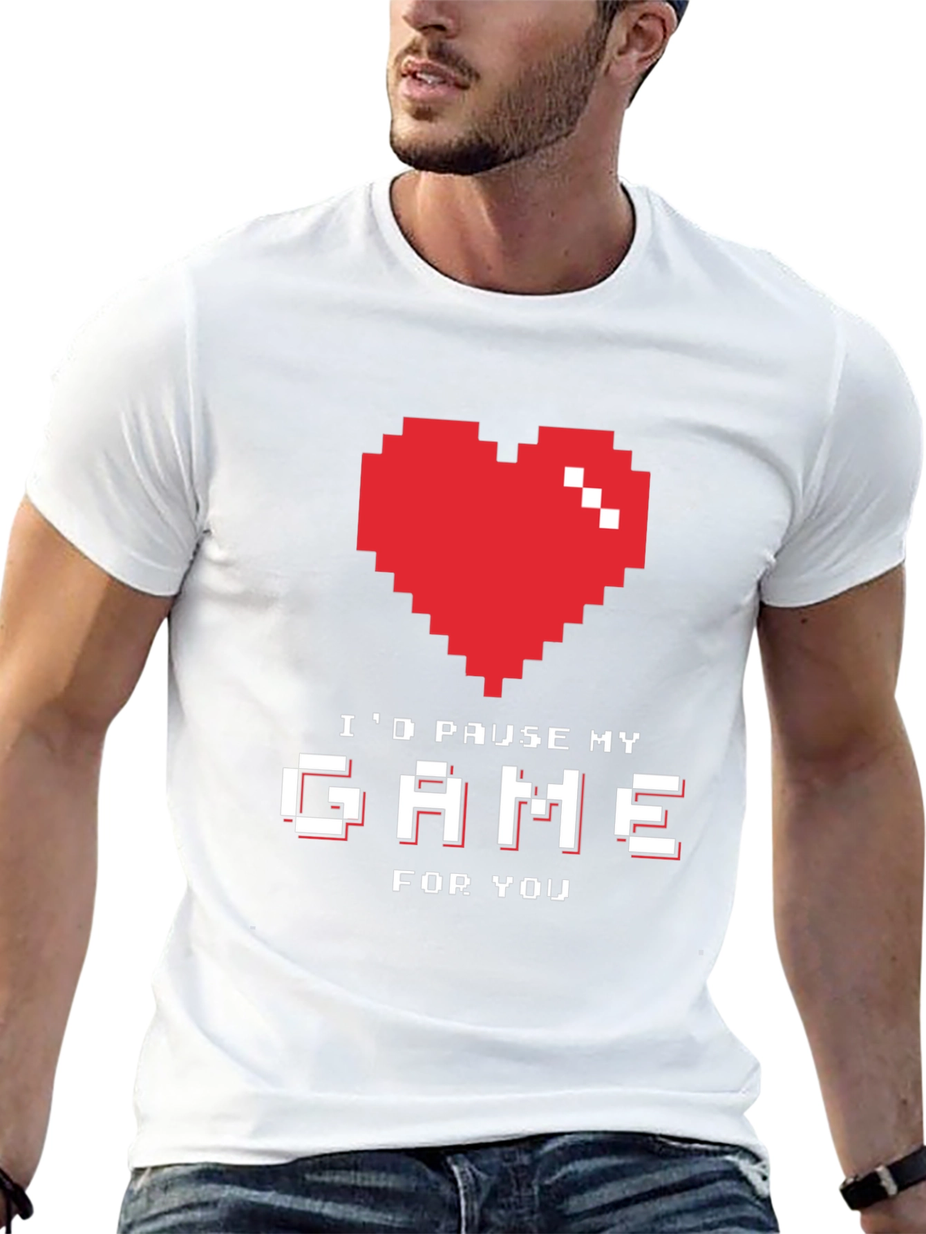 Black Gamer Love T-Shirt - I'd Pause My Game For You - Pixel Heart view 13