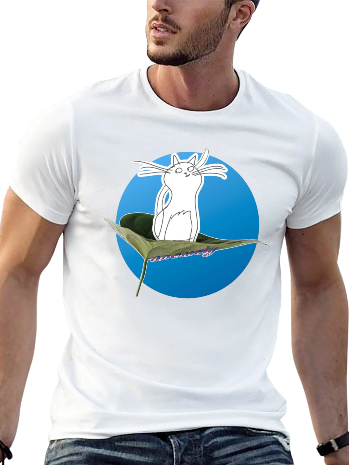 Black Cute Cat Leaf T-Shirt - Quirky Graphic Tee view 13