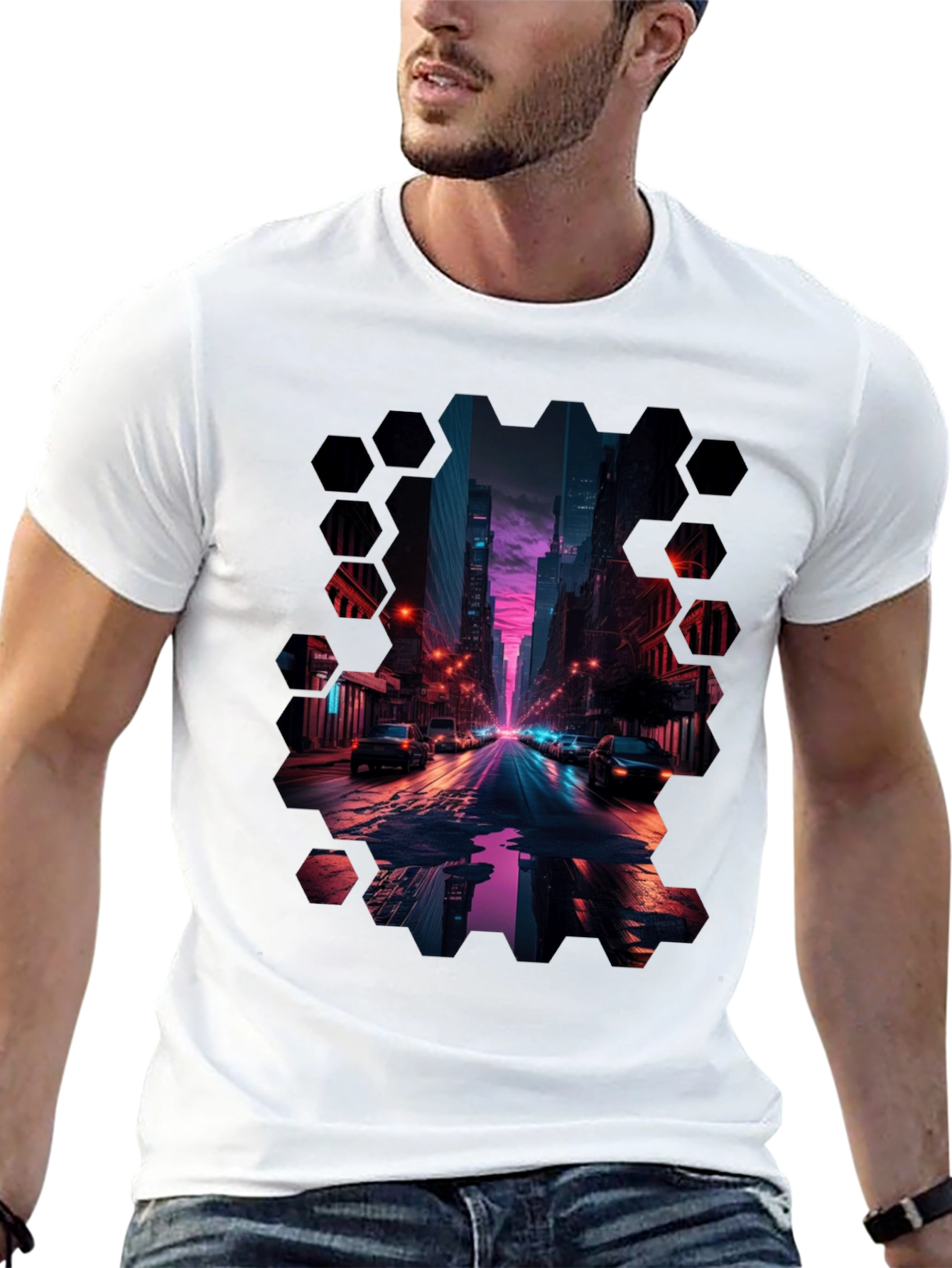 Black Cyberpunk Cityscape T-Shirt view 13