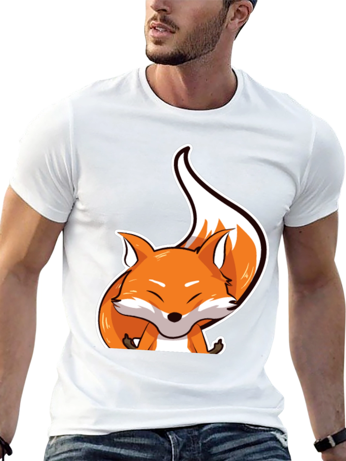 Black Cute Fox Graphic Tee - Unisex Black T-Shirt view 13