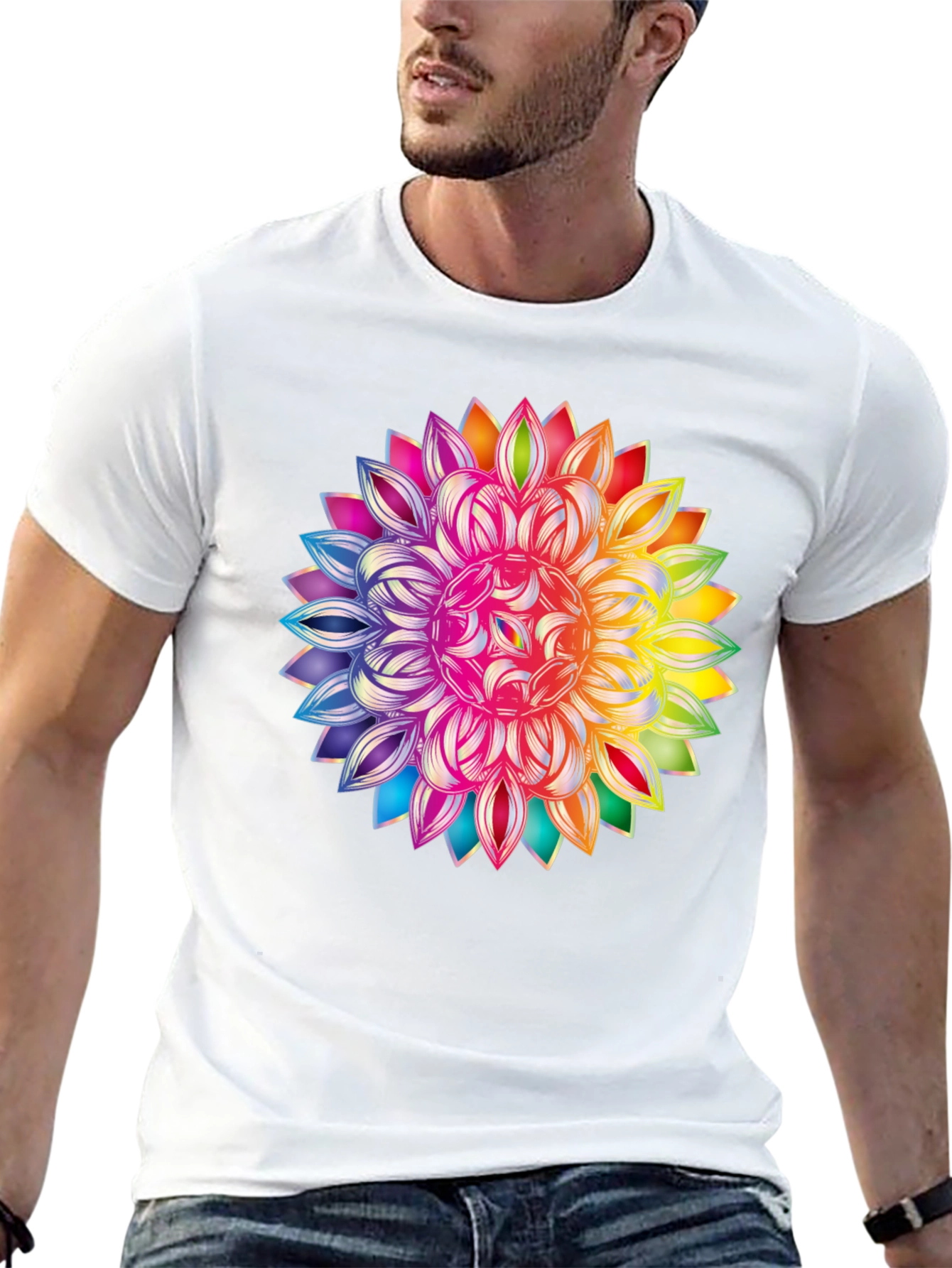 Black Rainbow Mandala Graphic Black T-Shirt view 13