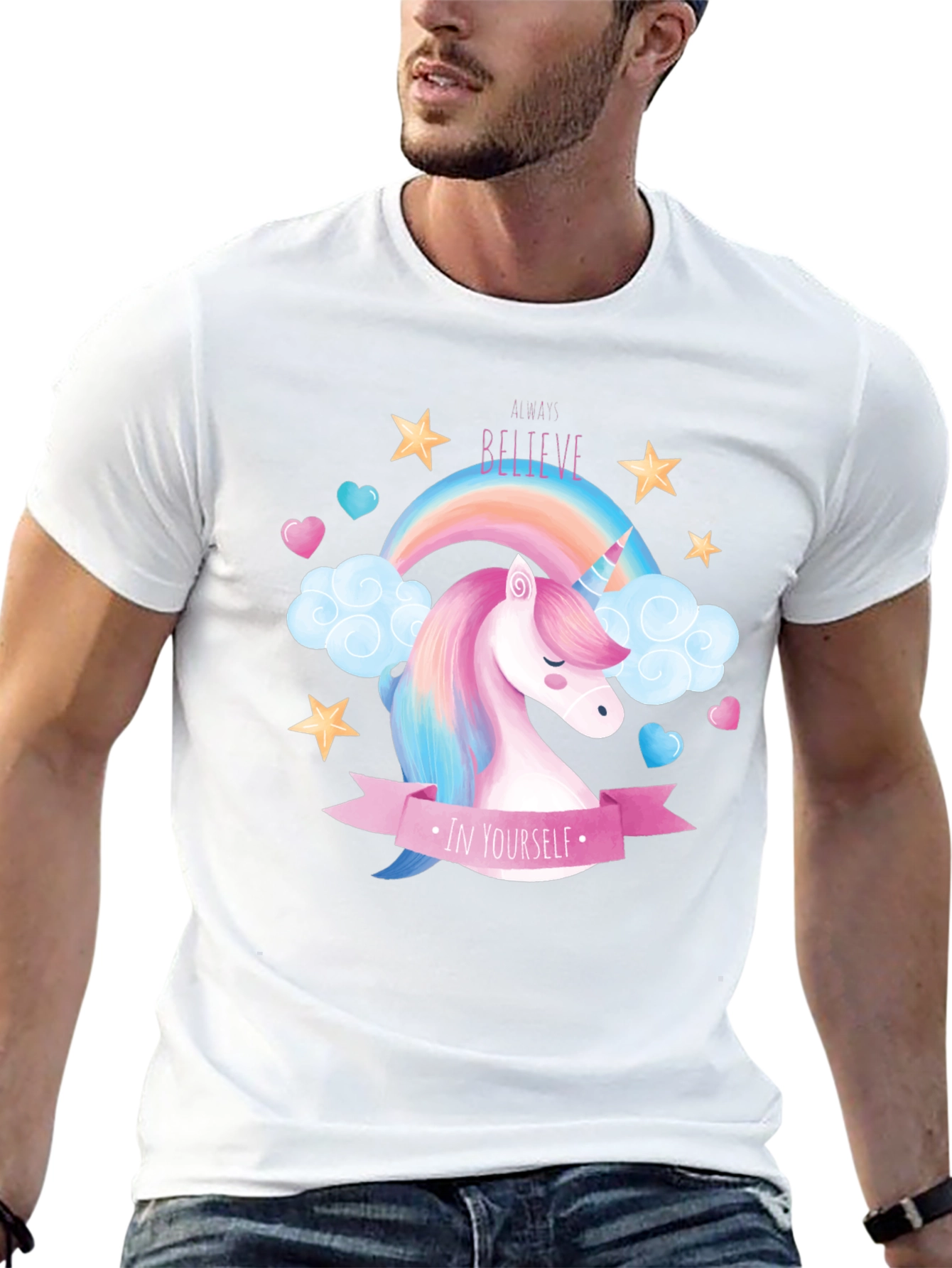 Black Believe In Yourself Unicorn T-Shirt - Black Cotton view 13