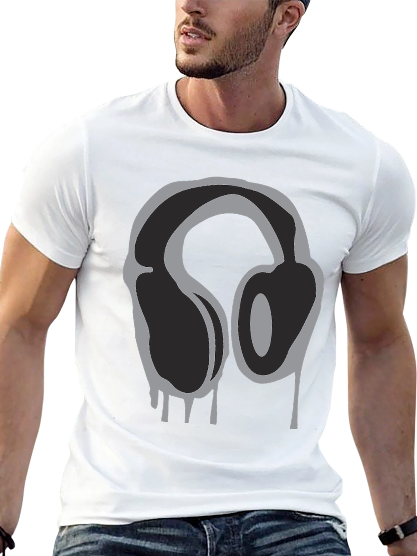 Black Headphone Drip Graphic T-Shirt - Black view 13