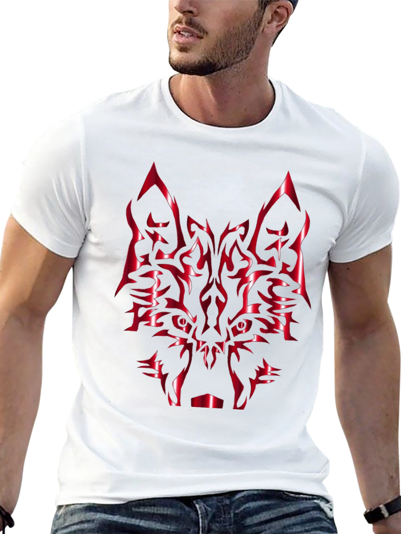 Black Red Wolf Graphic Tee - Black Cotton Blend view 13