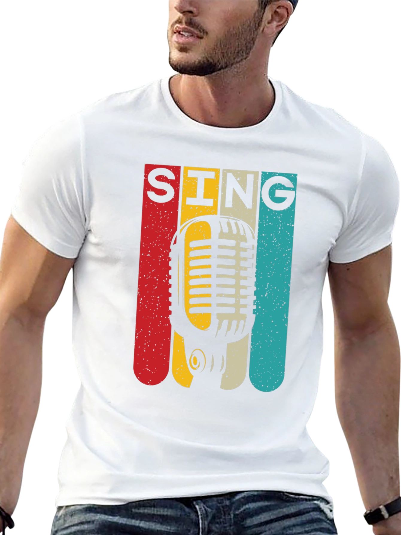 Black Retro Microphone SING Graphic Tee view 13