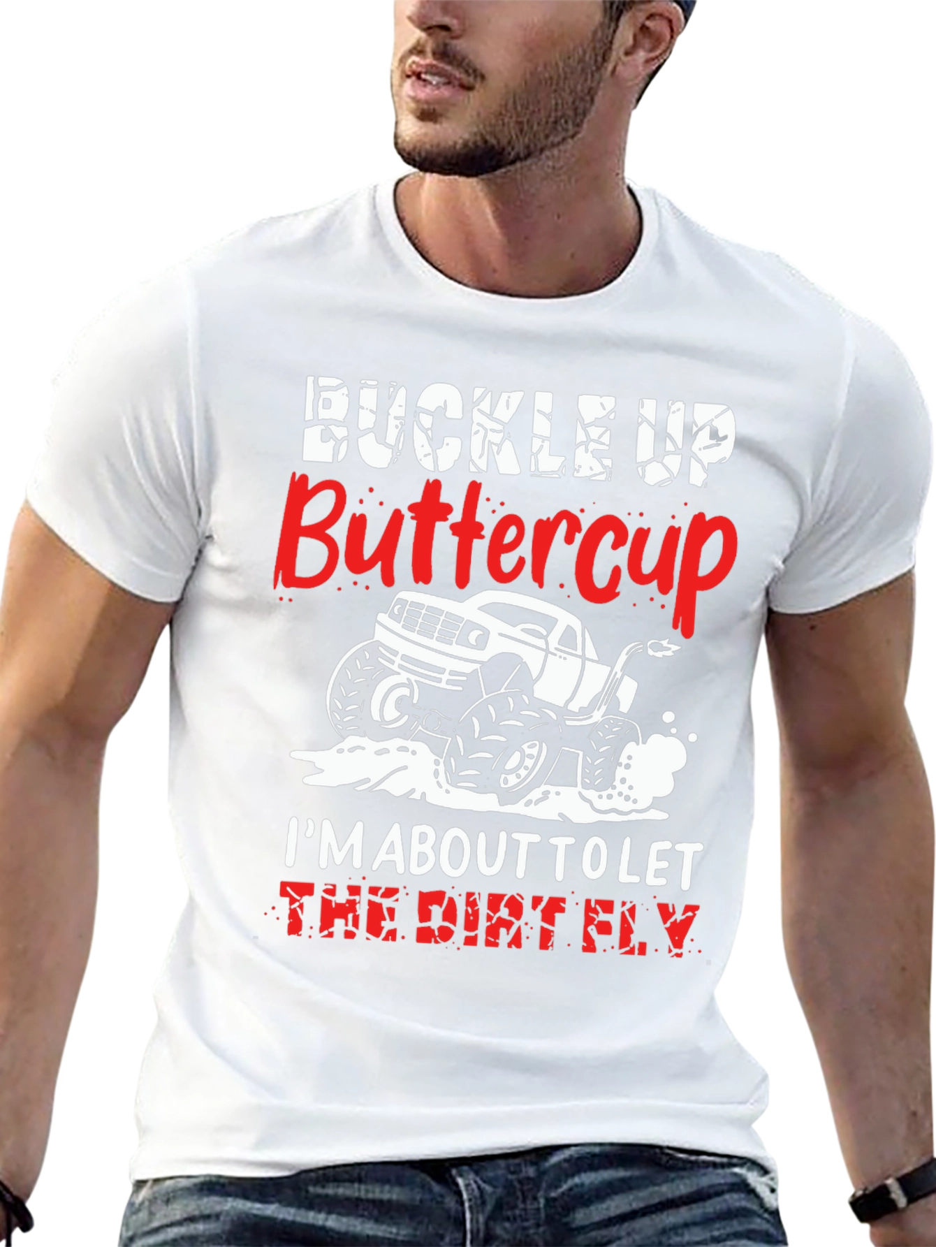 Black Buckle Up Buttercup T-Shirt: Dirt Fly Monster Truck view 13