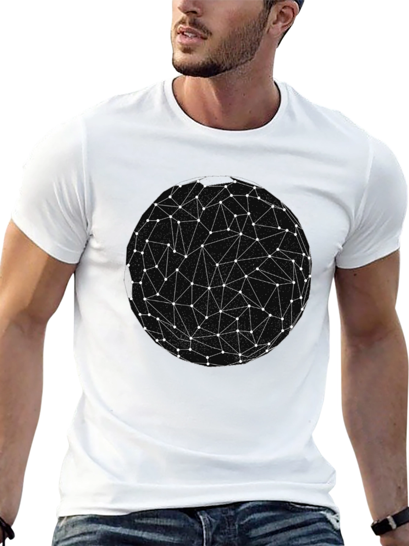 Black Abstract Geometric Sphere Graphic Tee - Modern Minimalist view 13
