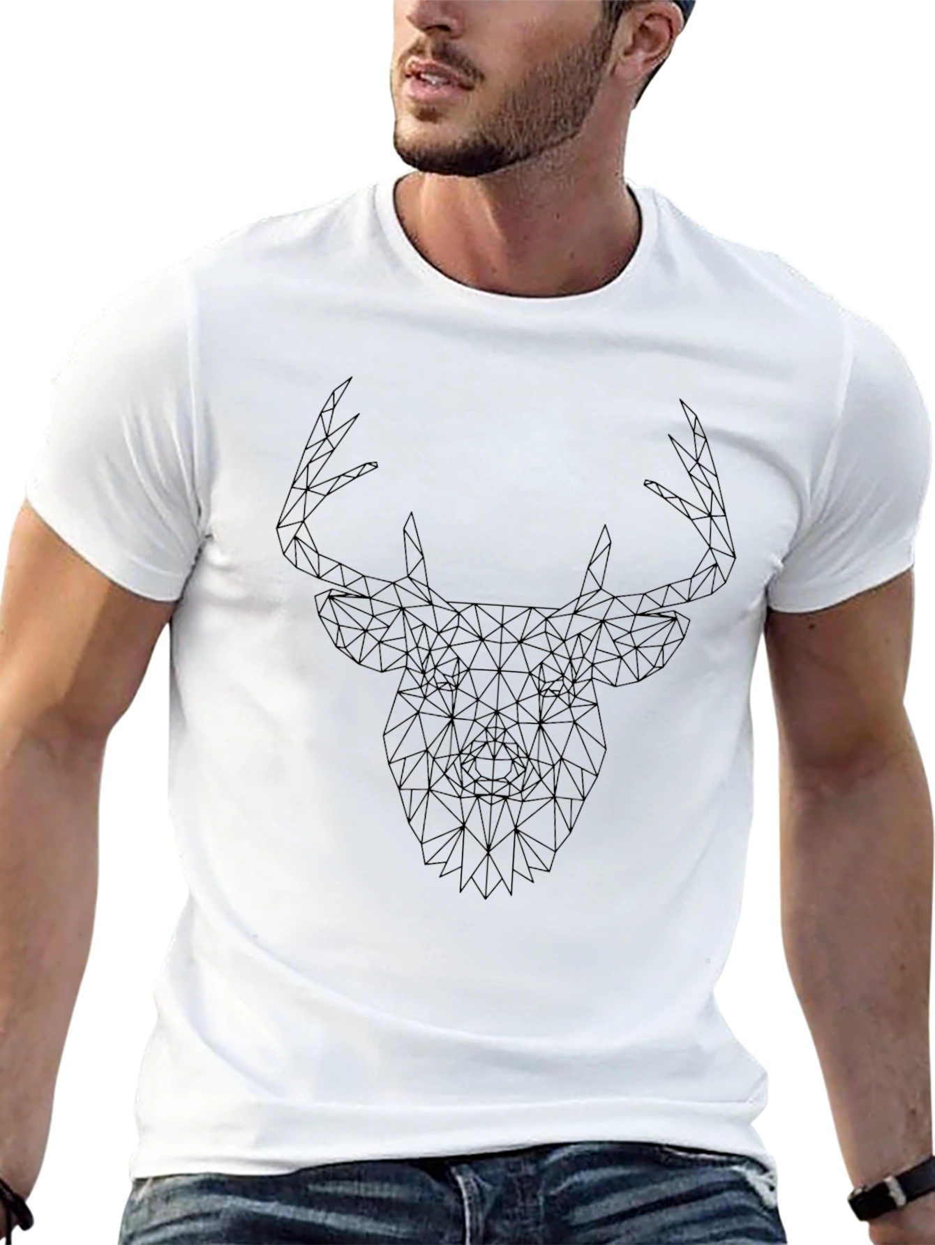 Black Geometric Deer Head Graphic T-Shirt view 13