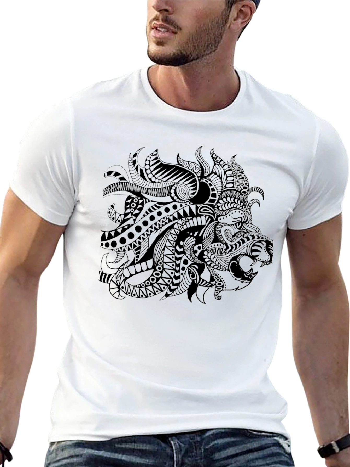 Black Lion Graphic Print Black T-Shirt view 13