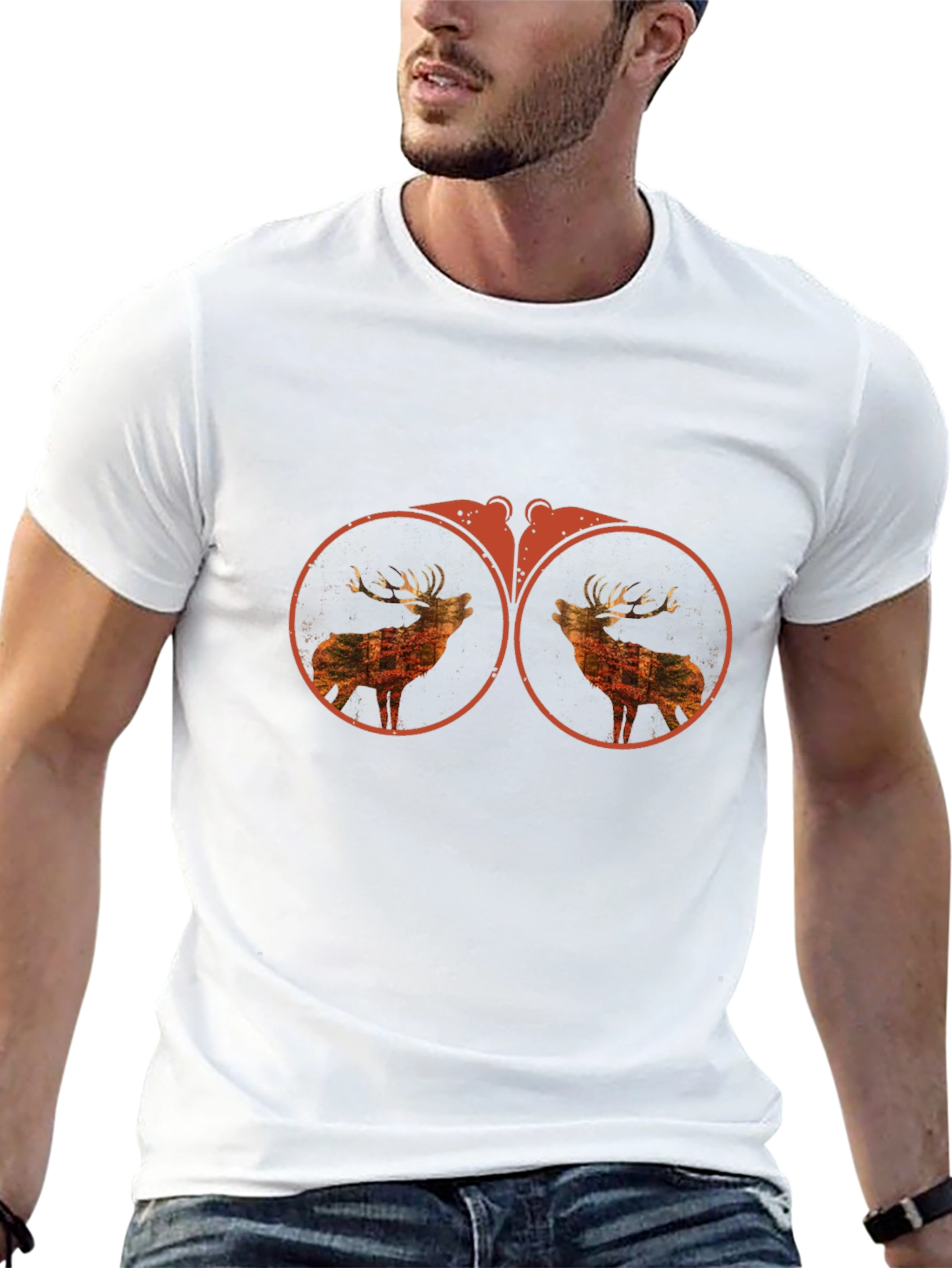 Black Binocular Deer Graphic Tee - Black Cotton T-Shirt view 13