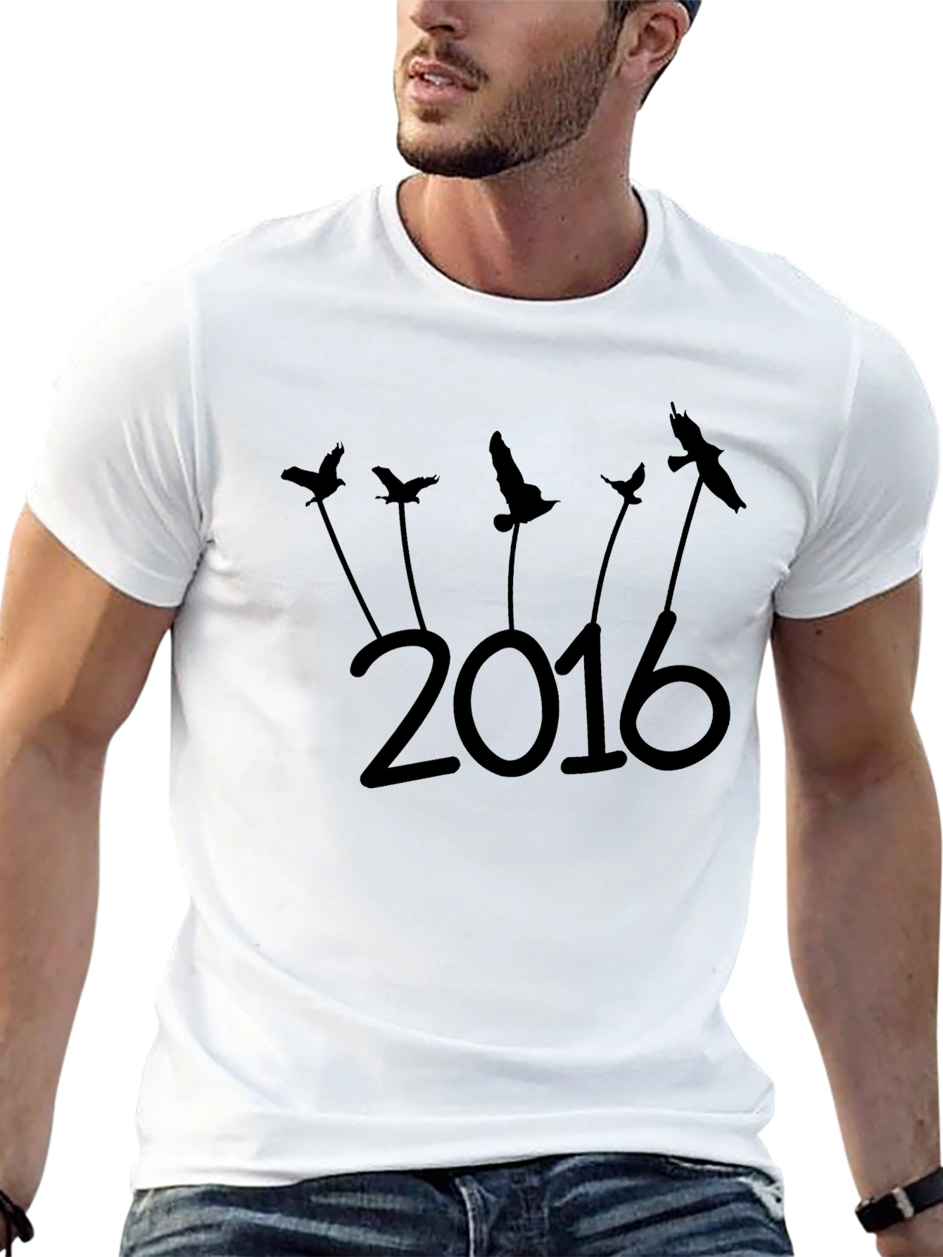 Black 2016 Bird Silhouette Graphic Tee - Stylish & Unique view 13