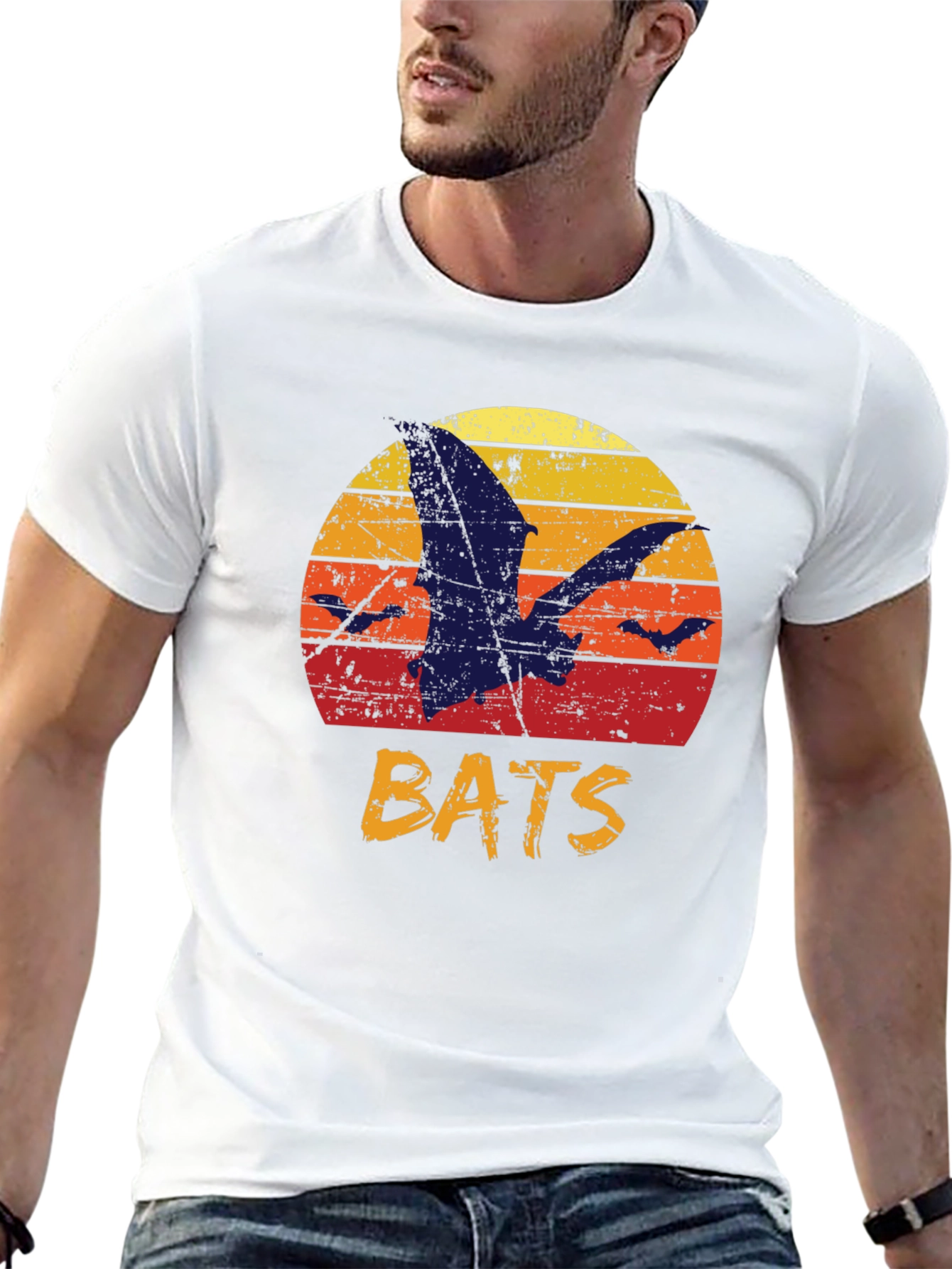 Black Retro Bats Graphic Tee - Vintage Sunset T-Shirt view 13