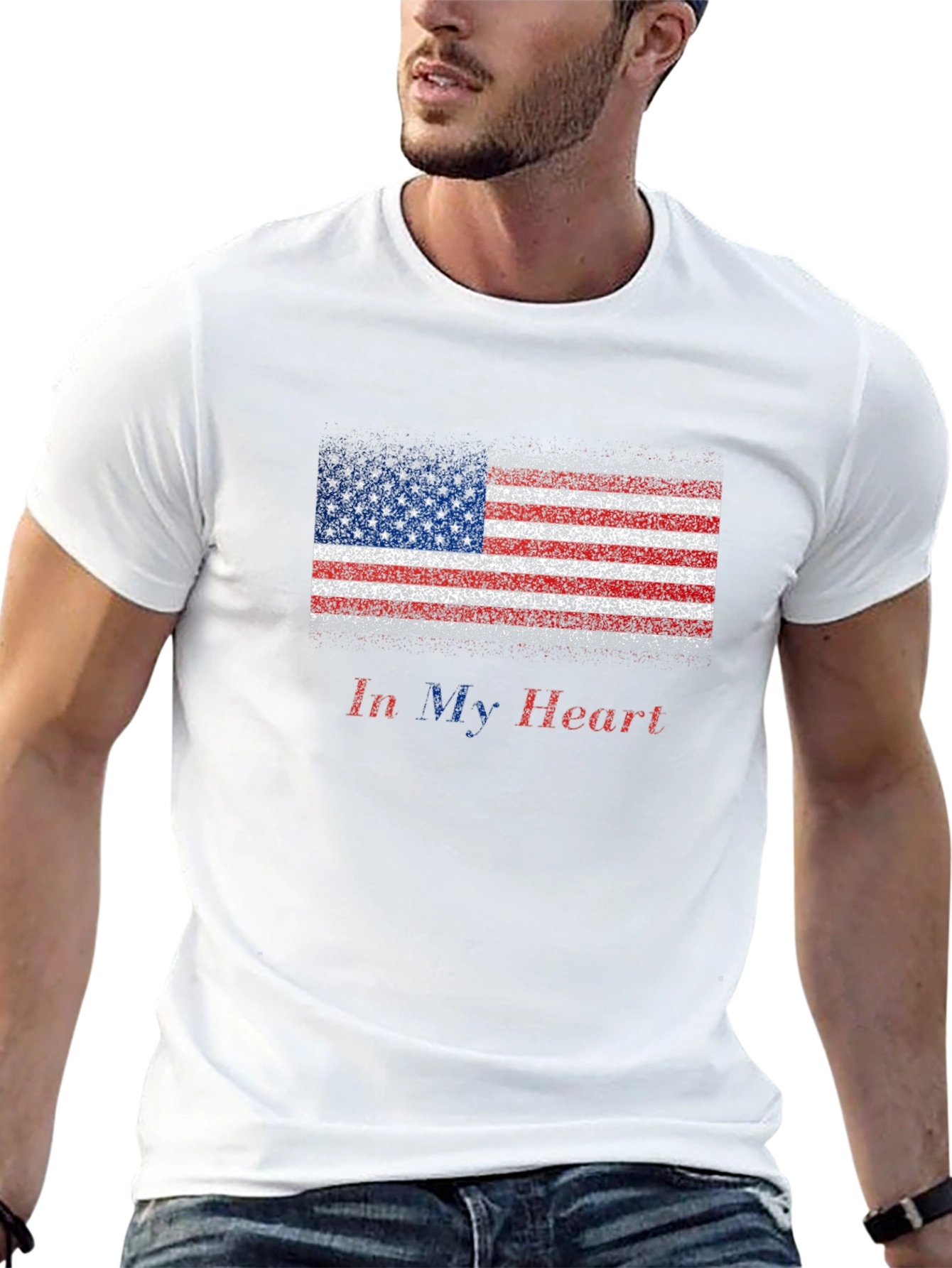 Black American Flag "In My Heart" Men's T-Shirt view 13