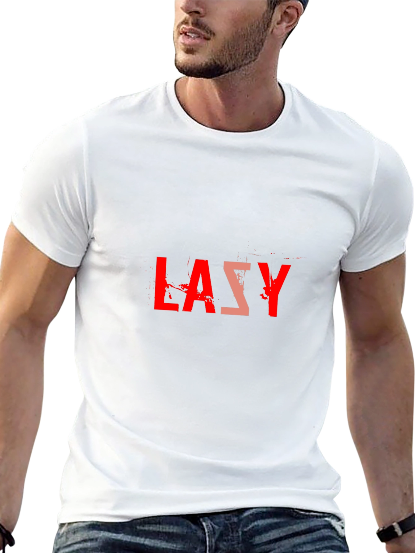 Lazy Graphic Tee - Black Cotton Blend Casual T-Shirt - 13