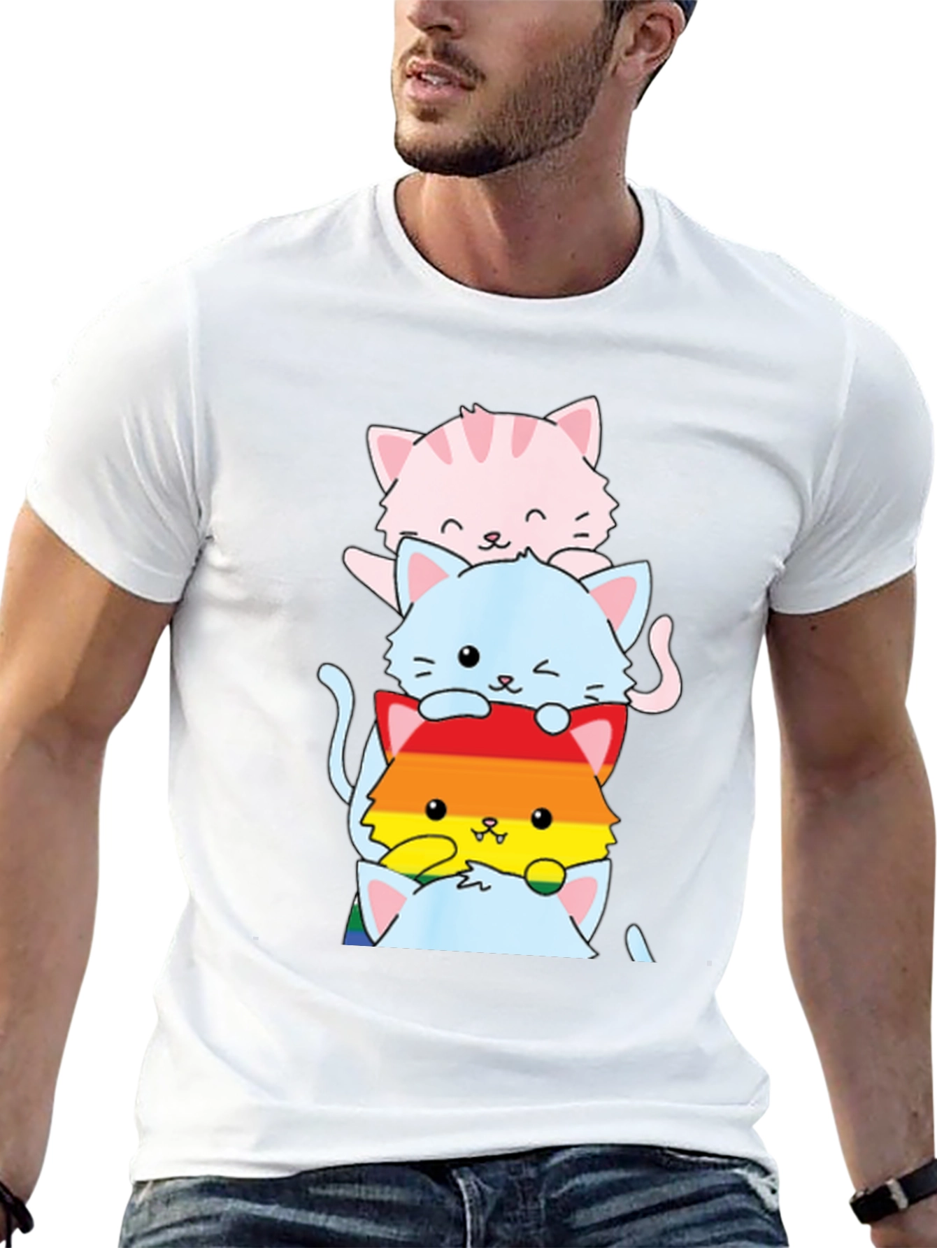 Black Stacked LGBTQ+ Cats T-Shirt view 13