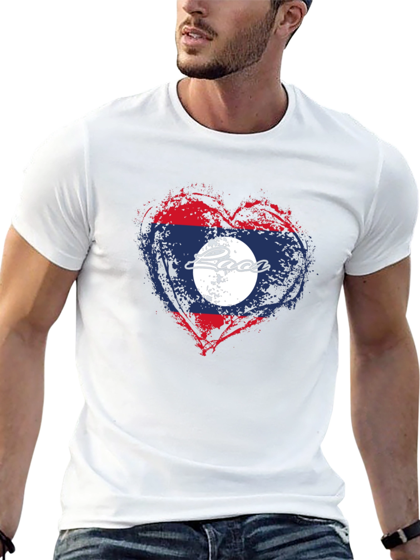 Black Laos Flag Heart T-Shirt - Graphic Print view 13