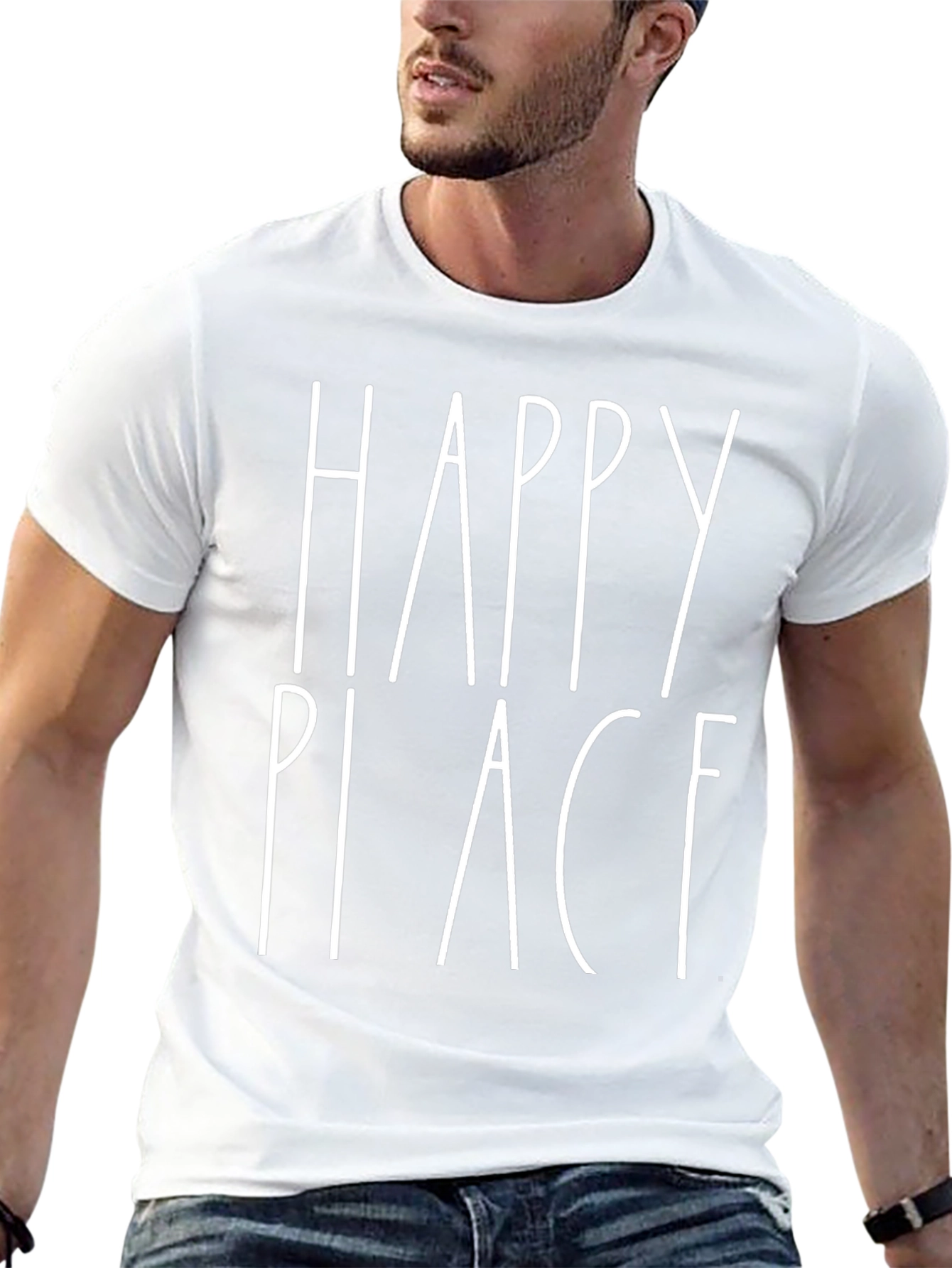 Black Happy Place Graphic Tee - Black Cotton T-Shirt view 13