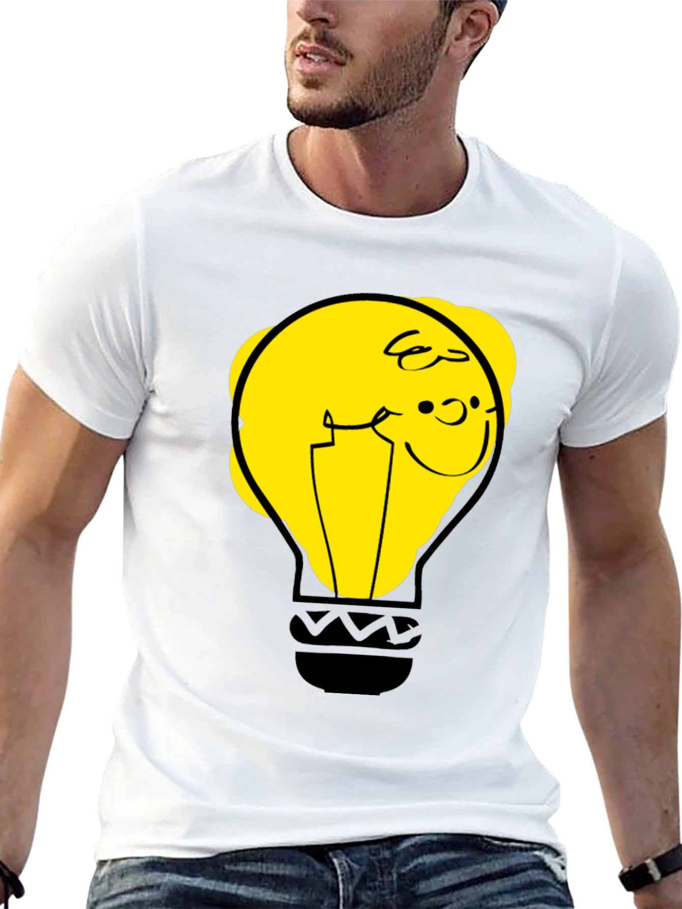 Black Funny Cartoon Light Bulb Graphic Tee view 13