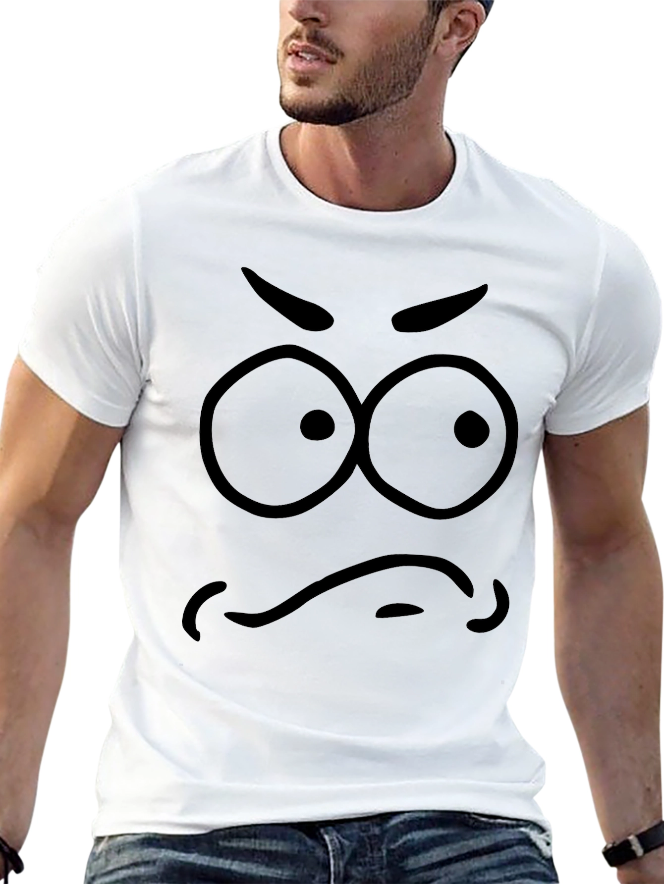 Black Funny Angry Face Graphic Print Tee view 13