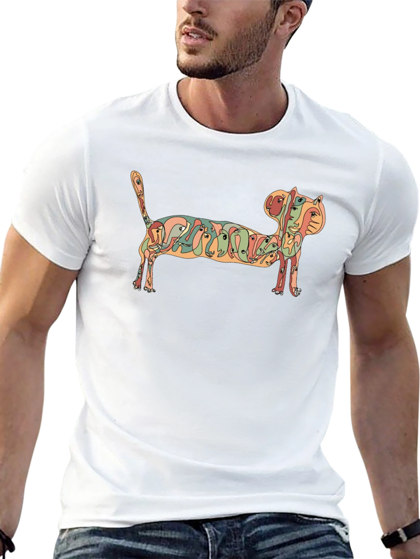 Abstract Cat Faces Graphic Tee - Unique Design - 13