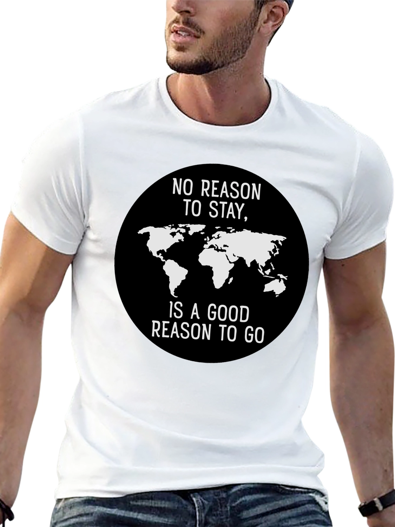 Black No Reason to Stay World Traveler T-Shirt view 13