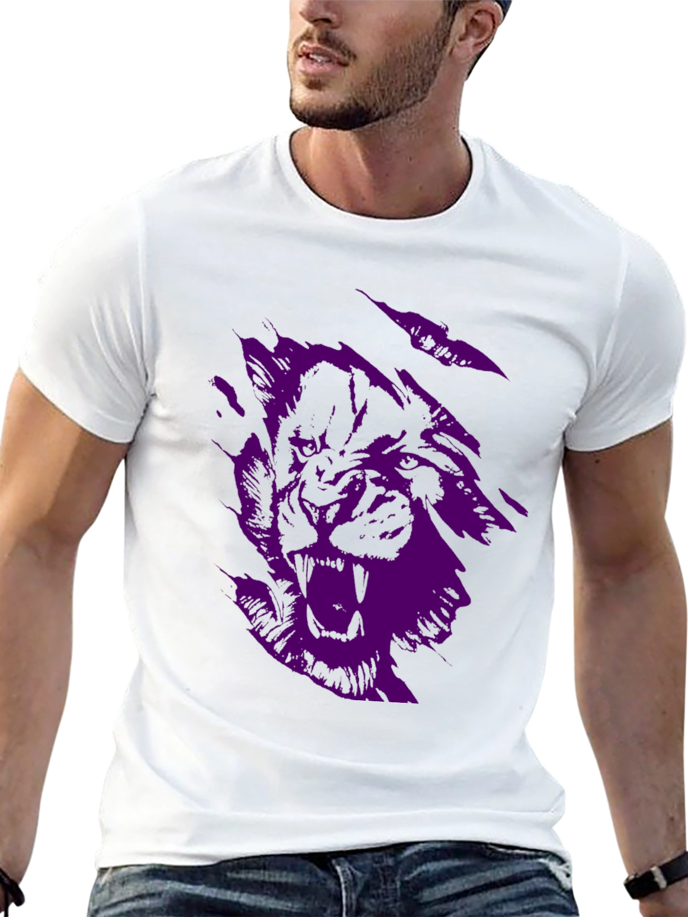 Black Men's Black Graphic Tee - Purple Wolf Design view 13