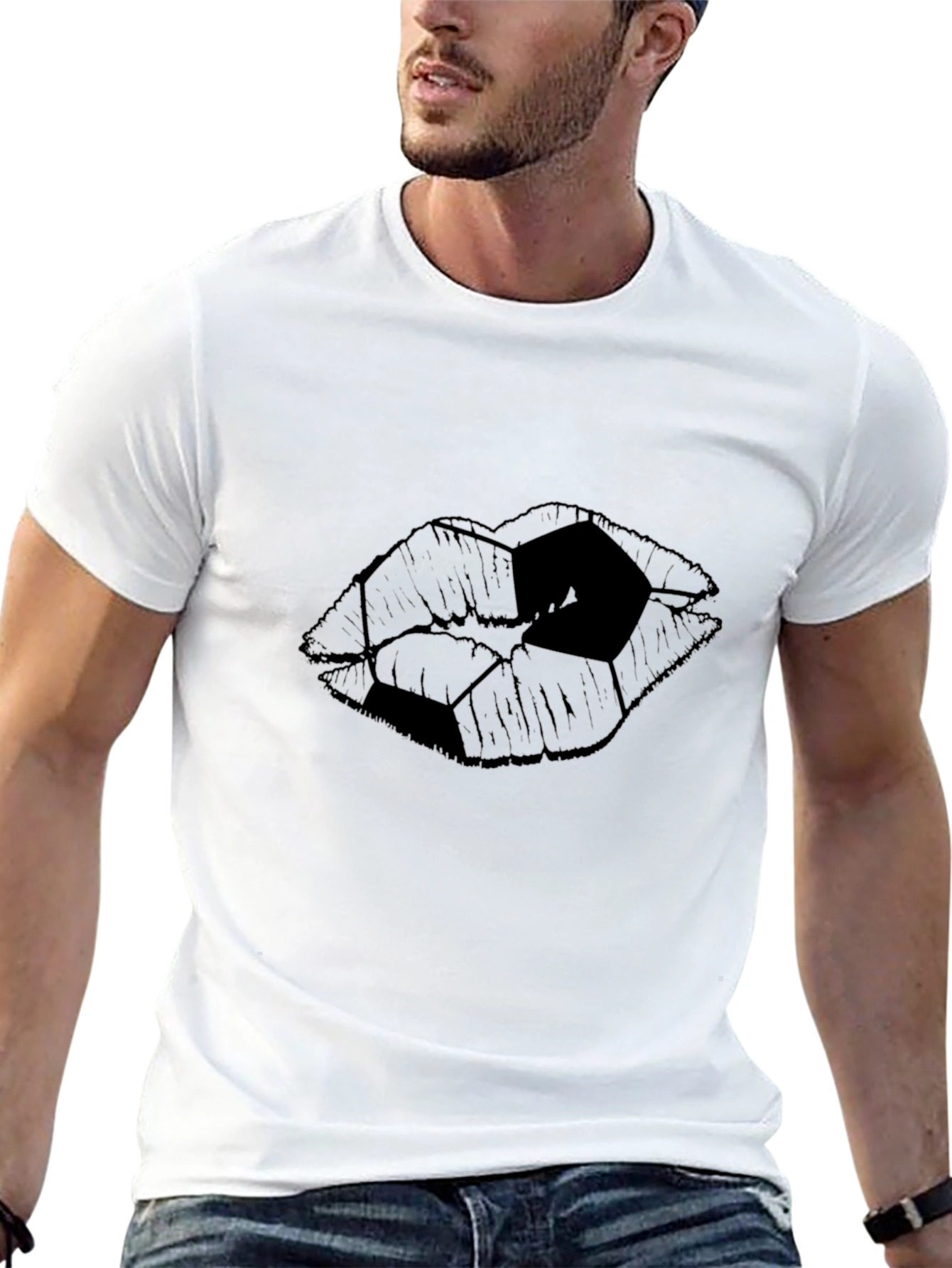 Black Abstract Lips Graphic Tee - Modern Black T-Shirt view 13