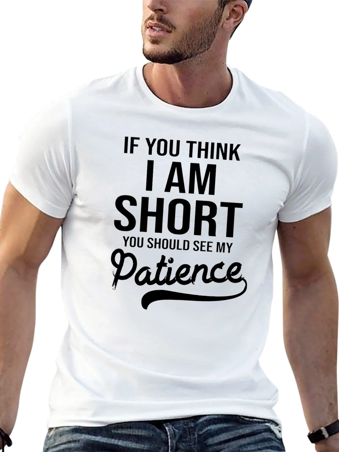 Black Funny Short Patience T-Shirt - Men's Graphic Tee view 13