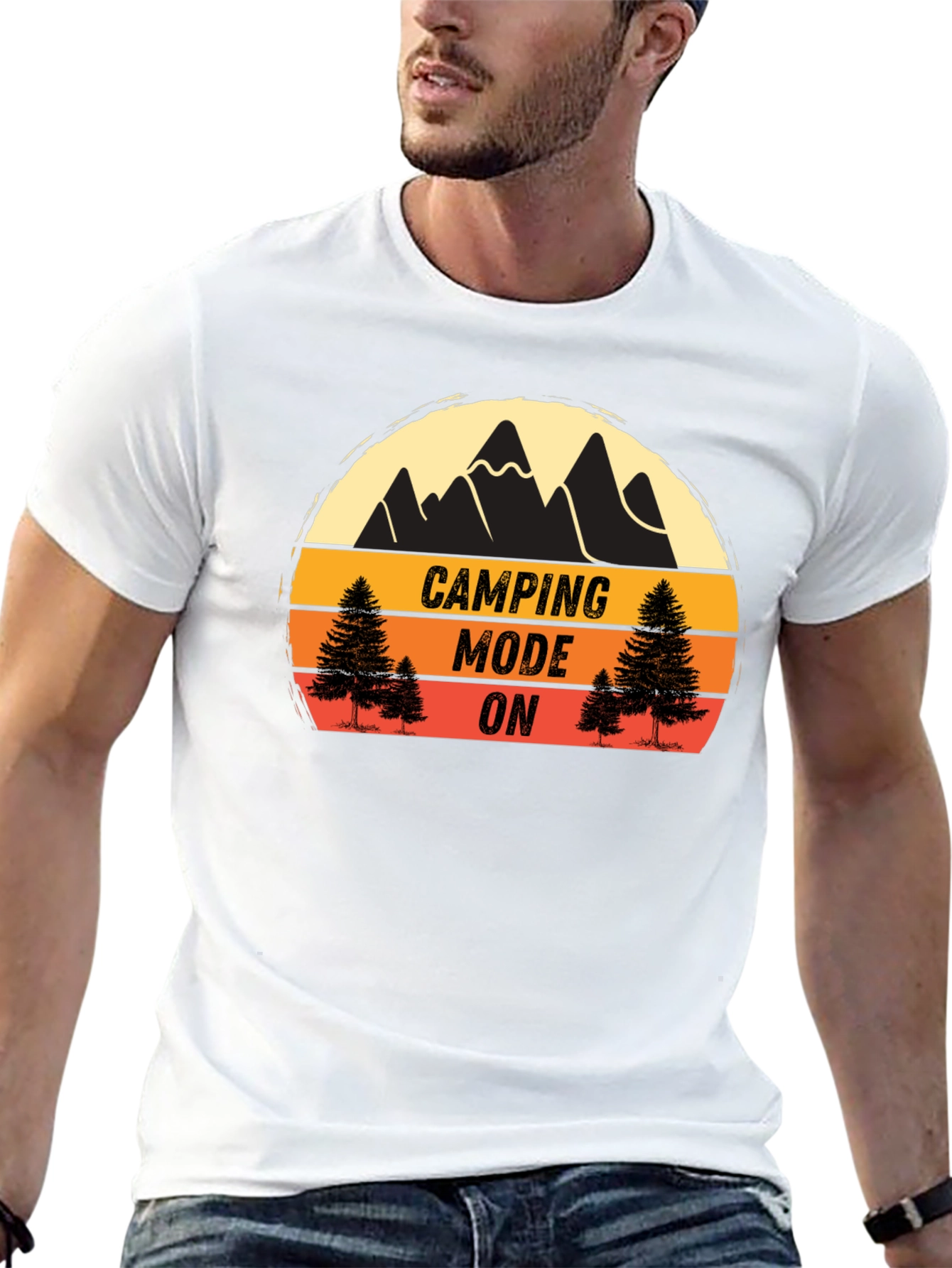 Black Camping Mode On Black T-Shirt view 13