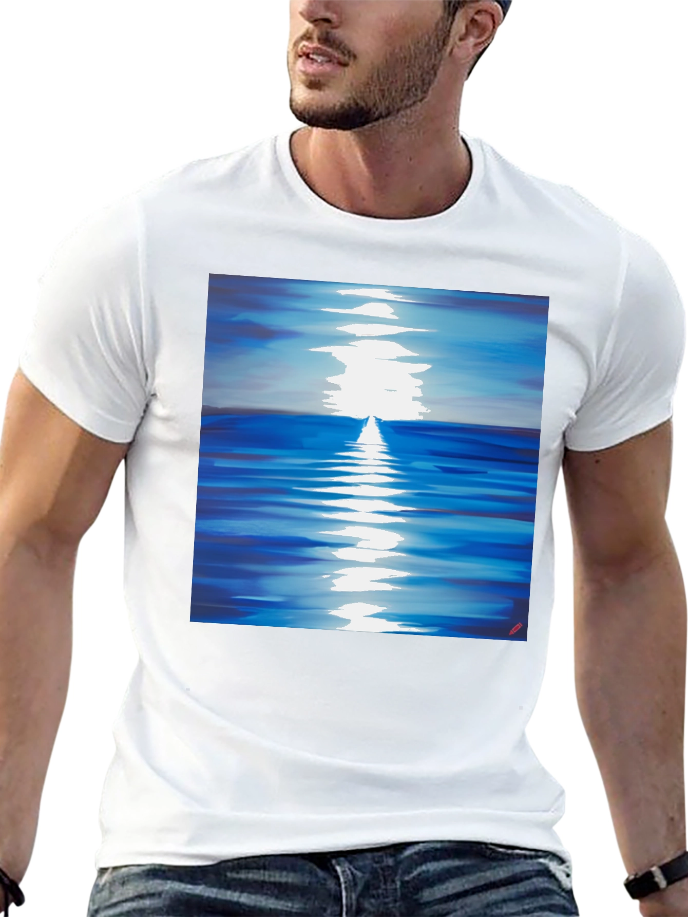 Black Ocean Reflection Graphic Tee - Black Unisex T-Shirt view 13