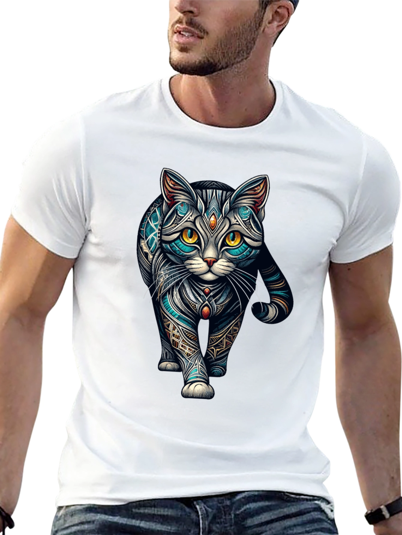 Black Mystic Cat T-Shirt - Unique Graphic Tee view 13