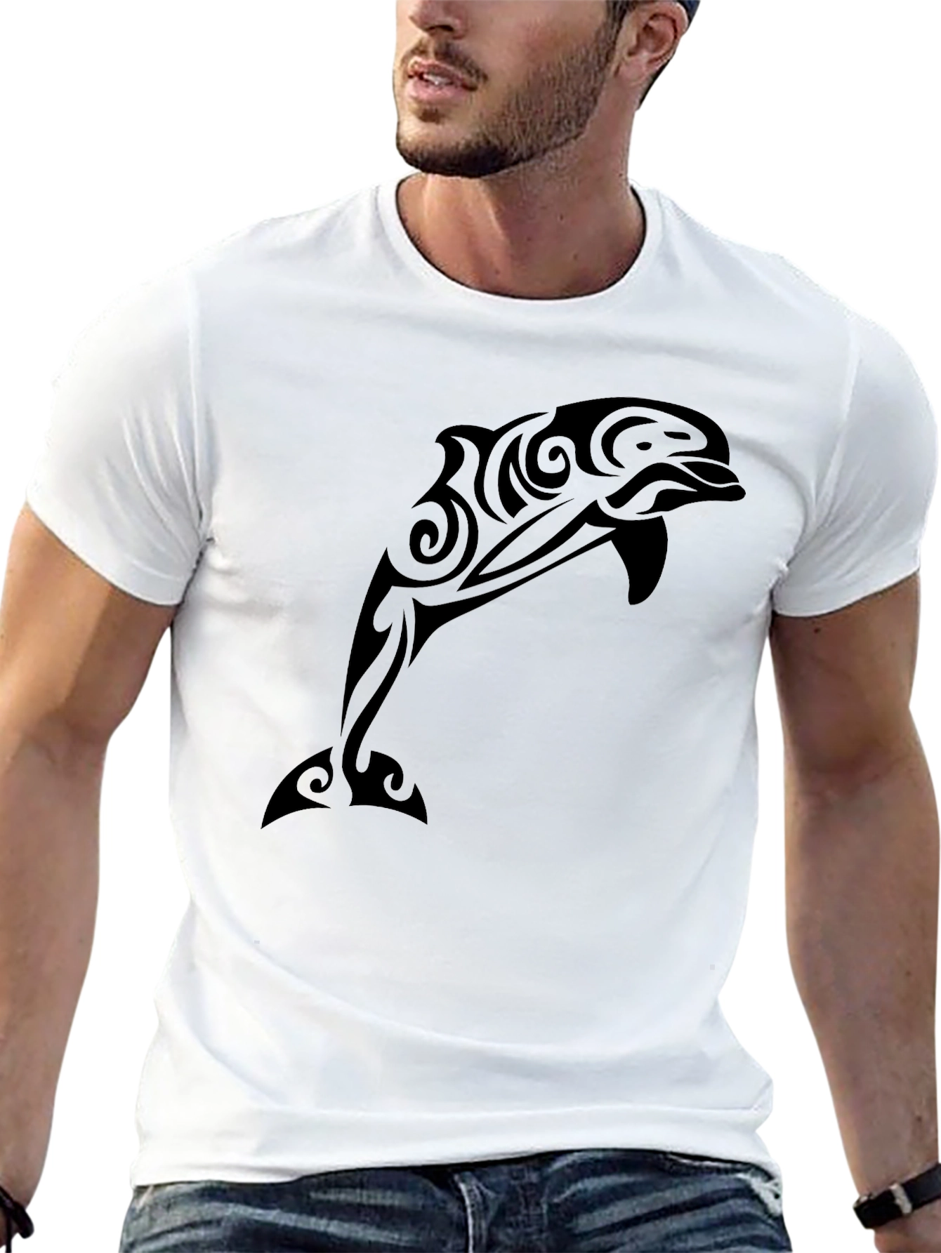 Black Tribal Dolphin Graphic Tee - Black Casual T-Shirt view 13