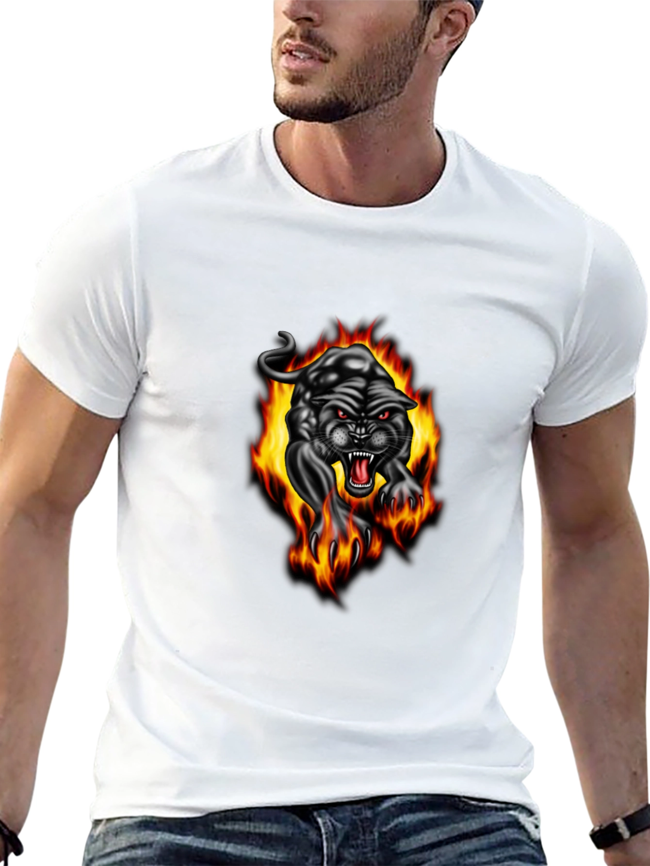 Black Fiery Panther Graphic Tee - Black Cotton T-Shirt view 13