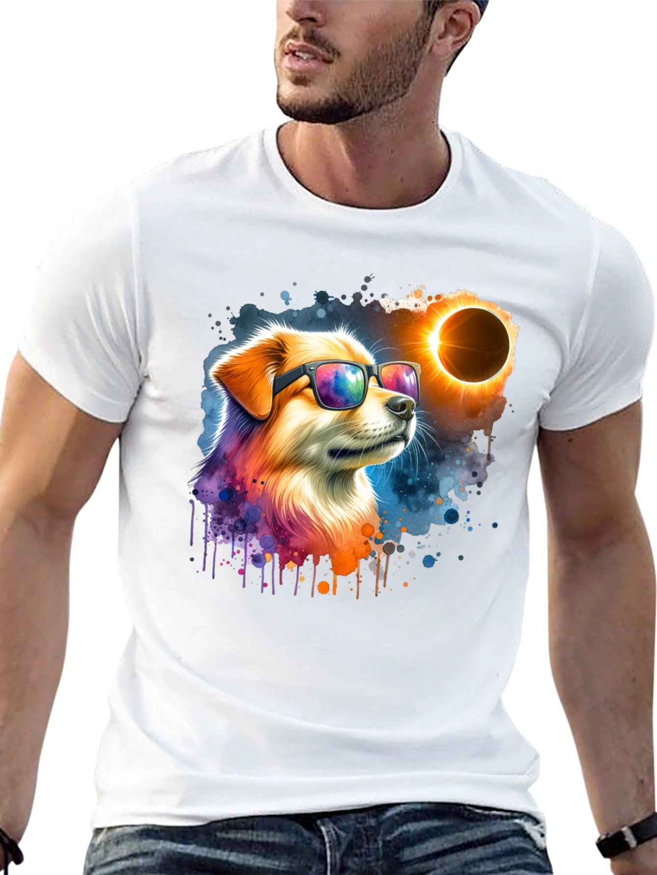 Black Cool Dog Eclipse T-Shirt - Unisex Graphic Tee view 13