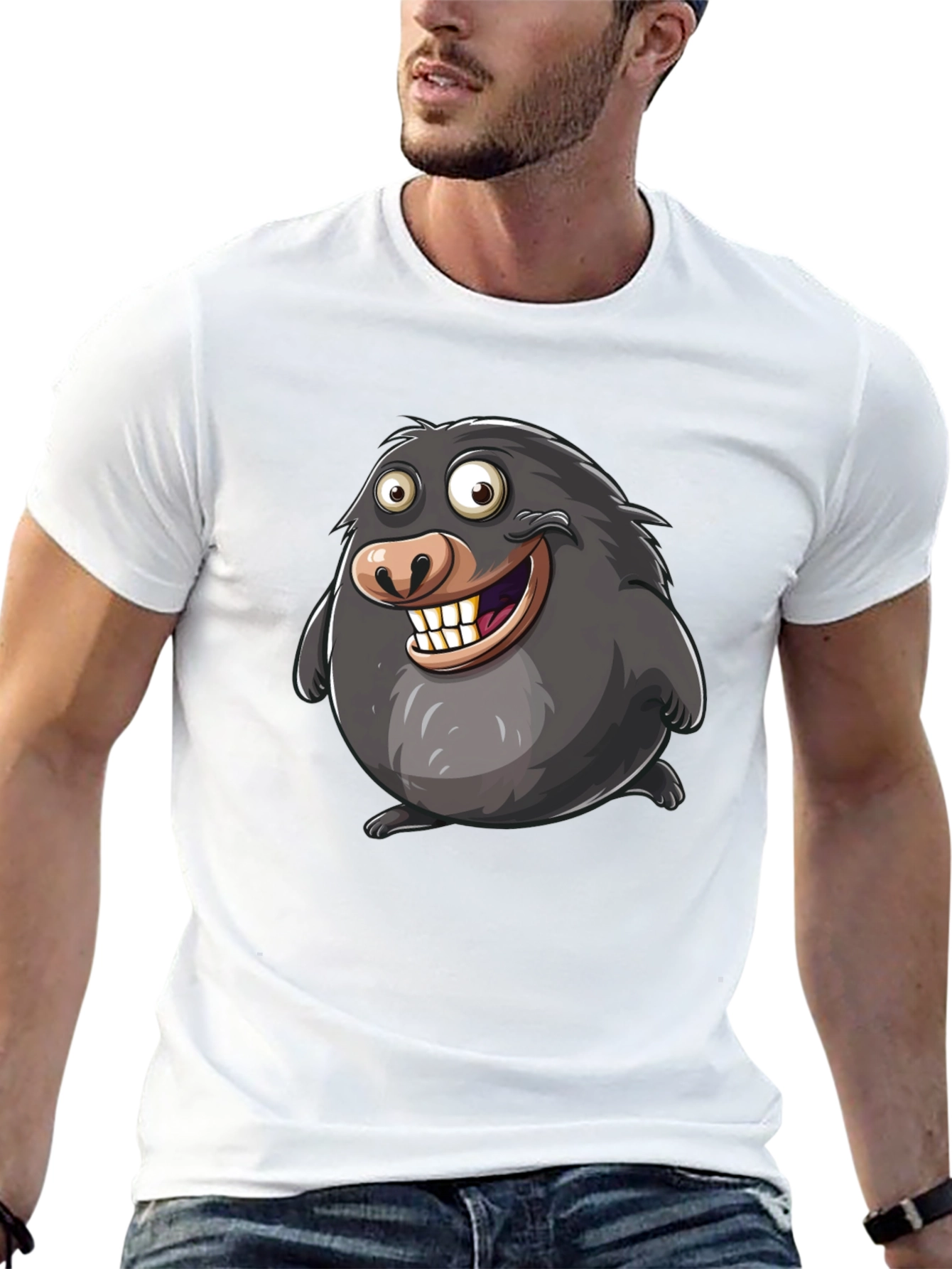Black Funny Mole Cartoon Black T-Shirt view 13