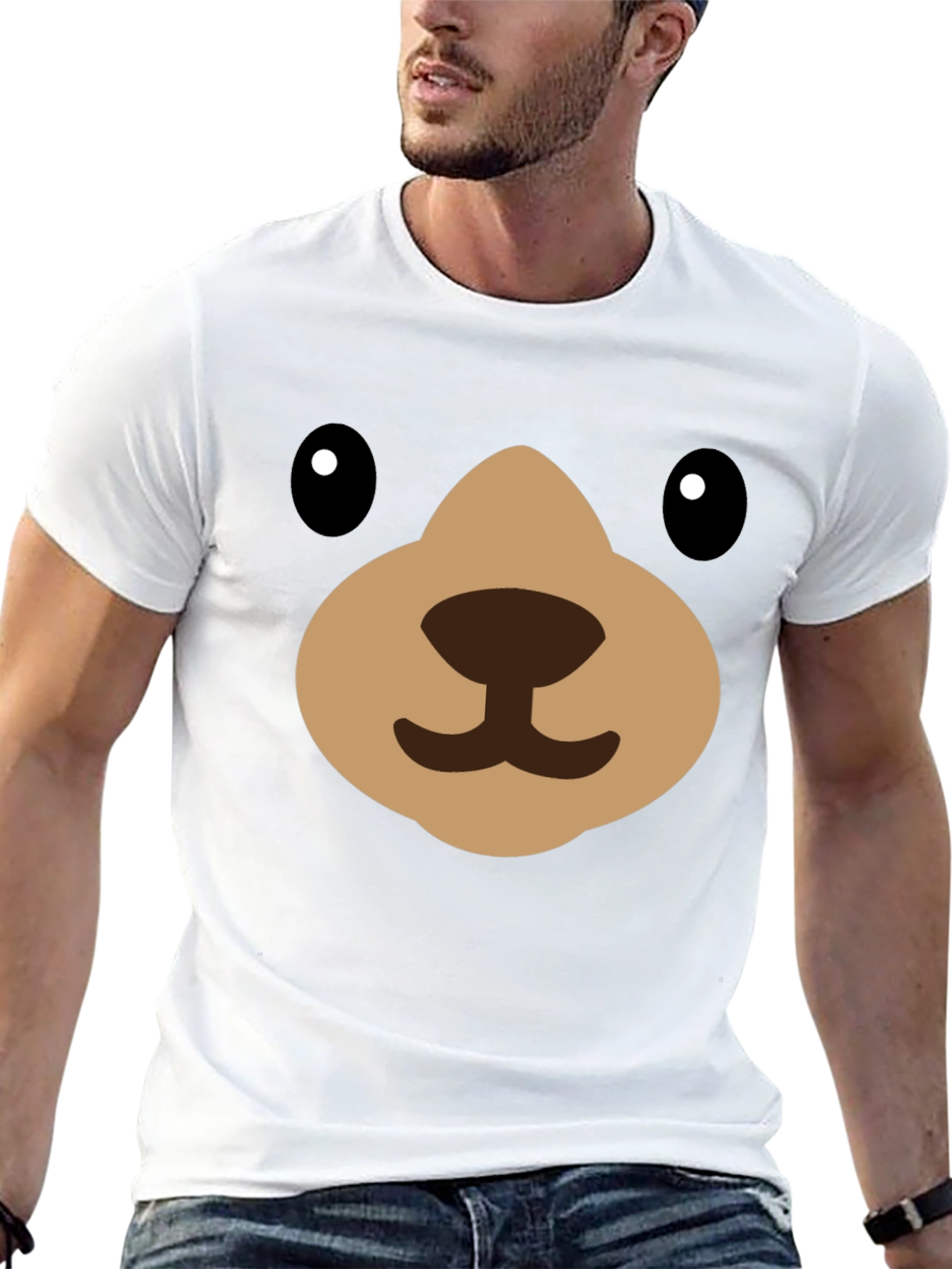 Black Cute Cartoon Bear Face Black T-Shirt view 13