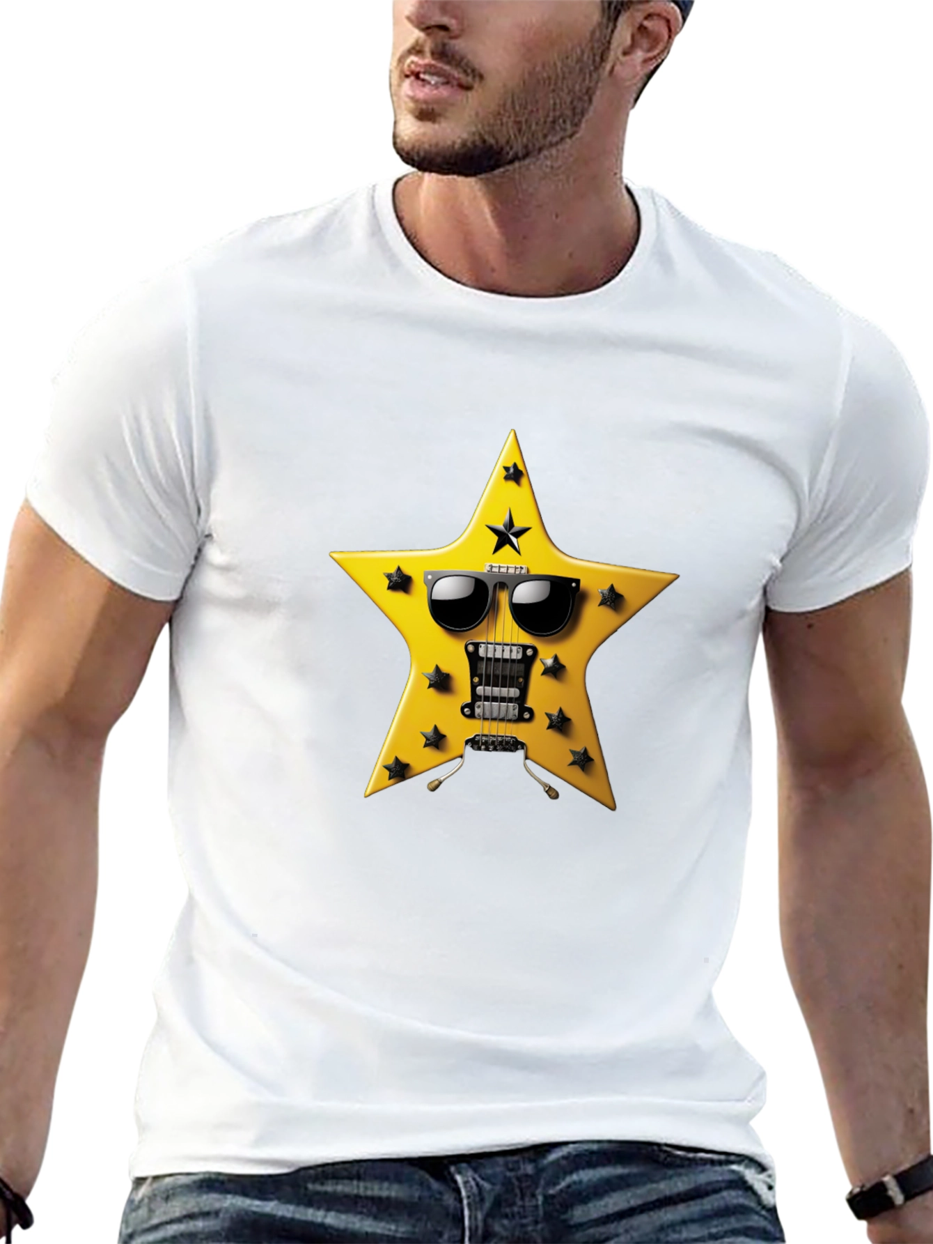 Black Rockstar Guitar Star T-Shirt - Cool Graphic Tee view 13