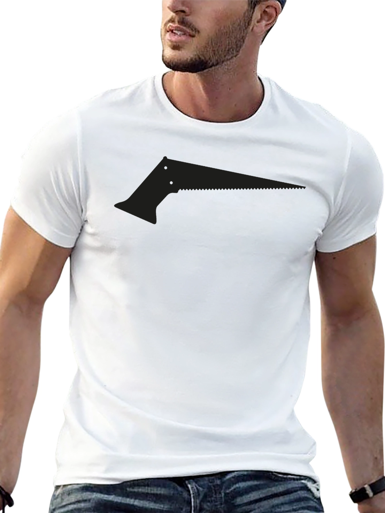 Black Men's Black Saw Graphic Tee - Edgy Design view 13