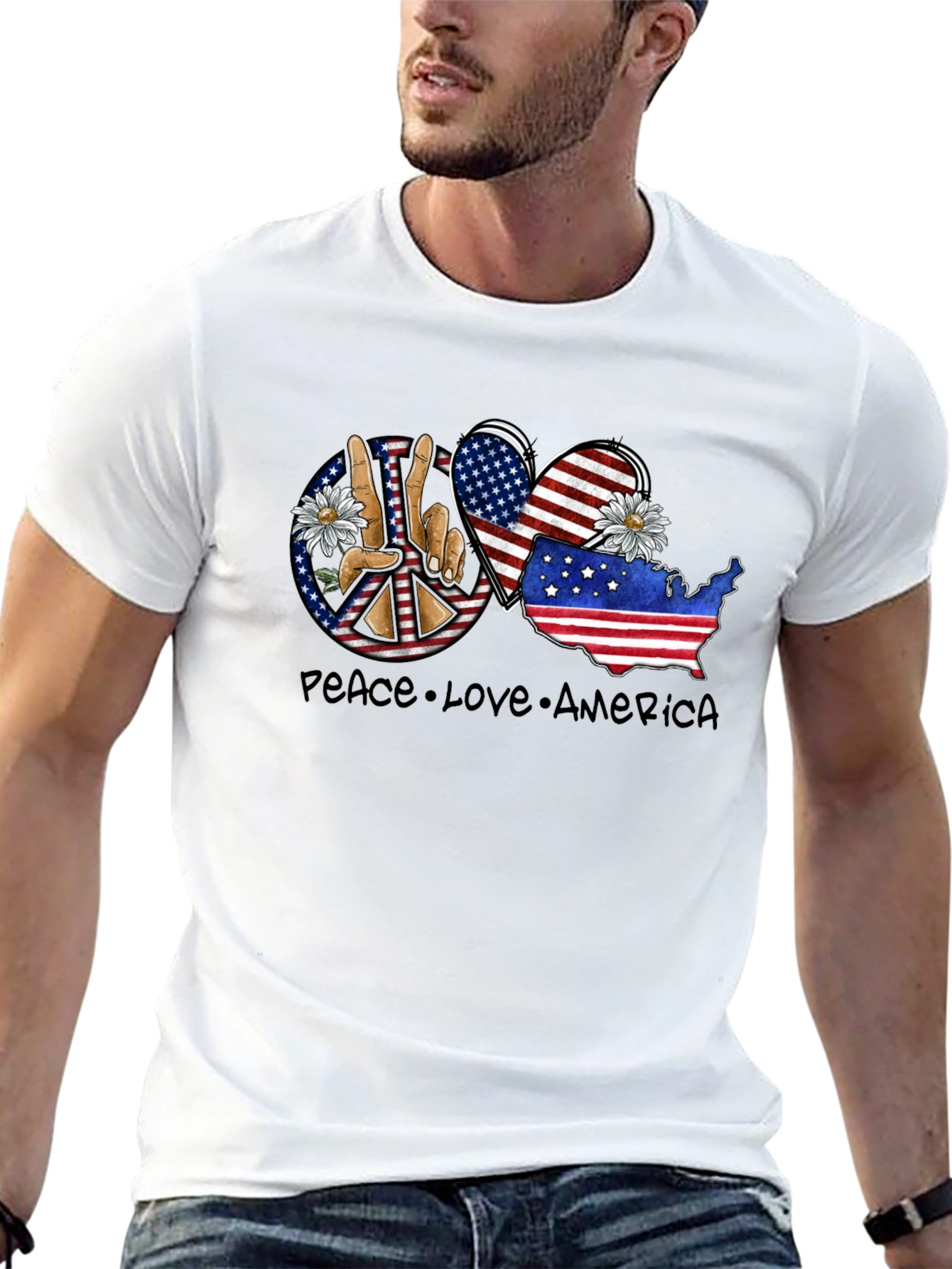 Black Peace Love America Graphic T-Shirt view 13