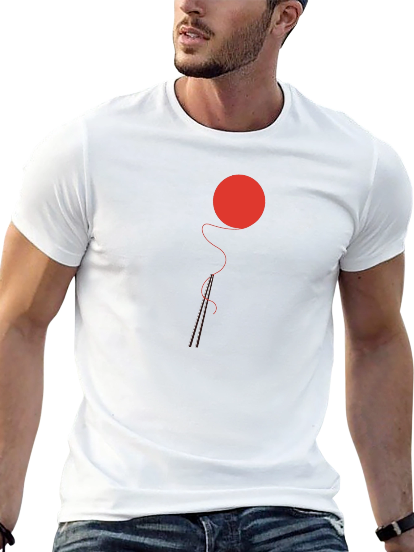 Black Minimalist Red Ball & Needle Black T-Shirt view 13