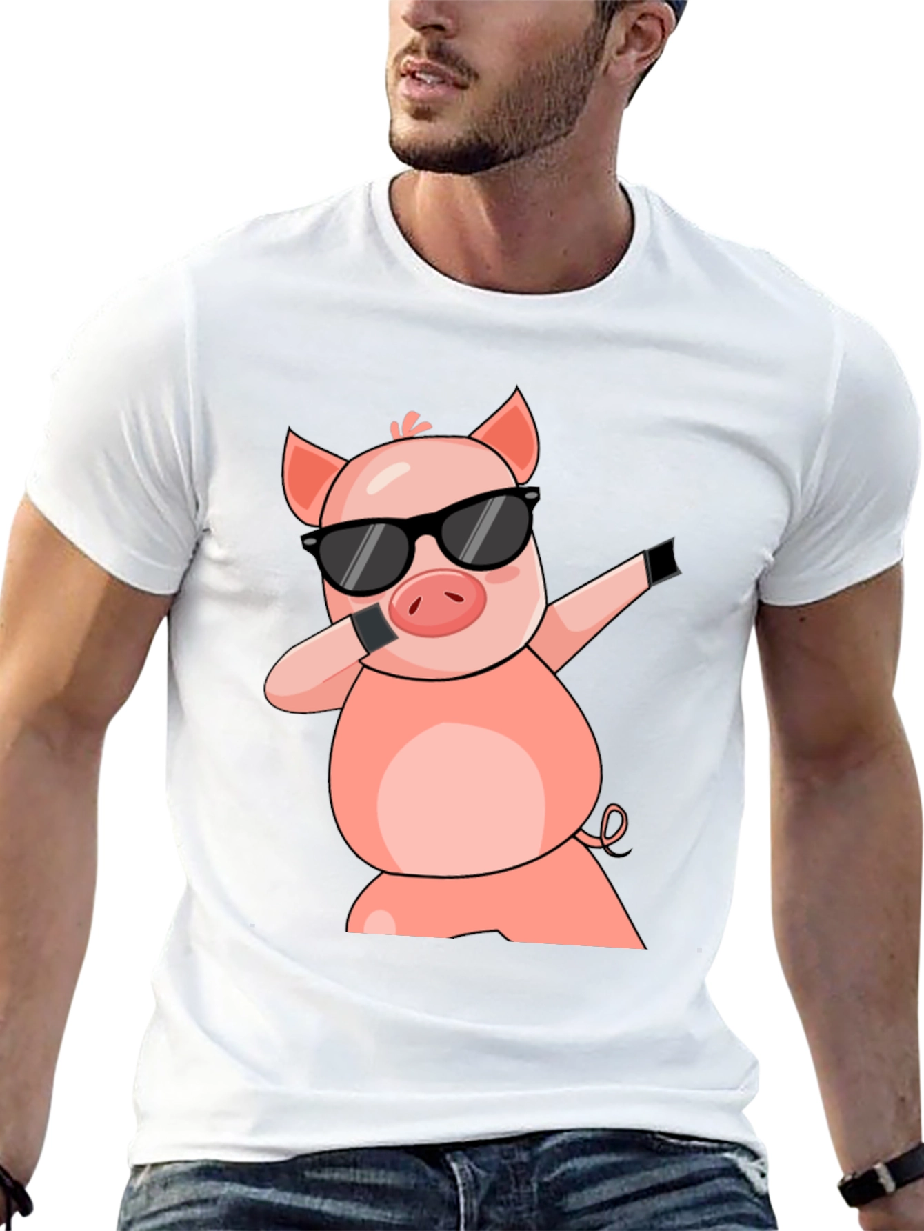 Black Dabbing Pig T-Shirt - Cool Cartoon Graphic Tee view 13