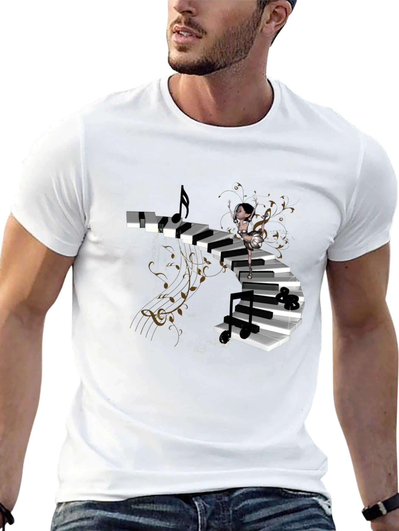 Black Piano Stairway Ballerina Black T-Shirt view 13