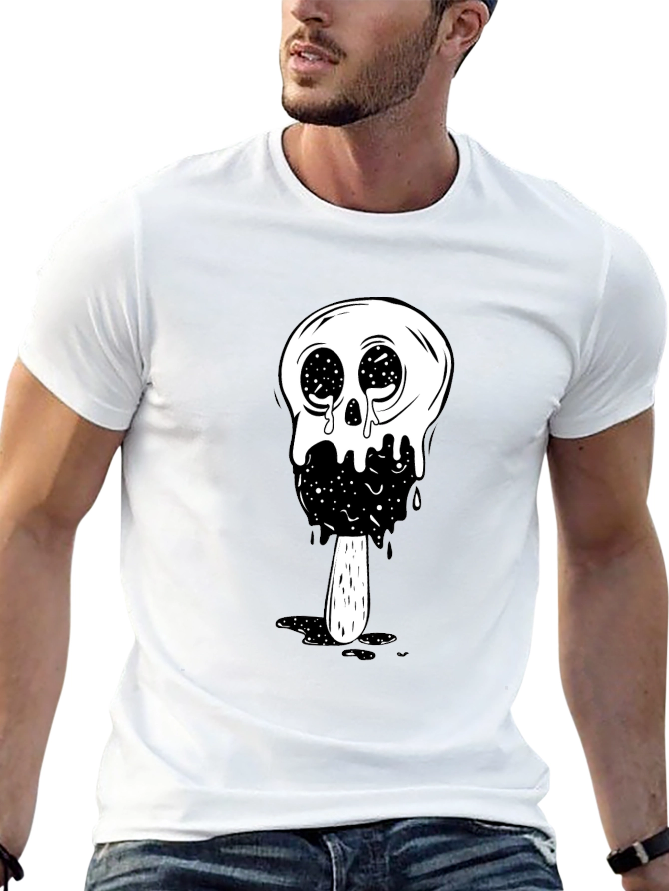 Black Cool Skull Ice Cream Graphic Tee - Black view 13