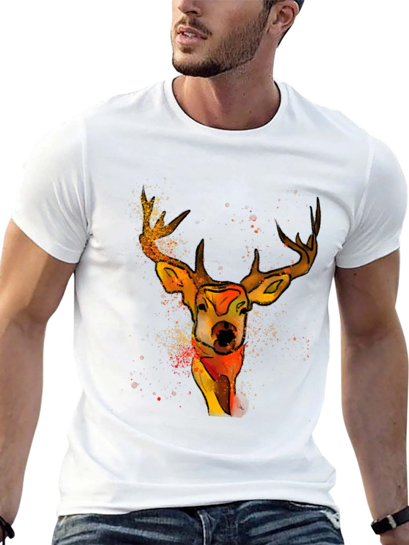 Black Watercolor Deer Graphic T-Shirt - Unique Animal Tee view 13