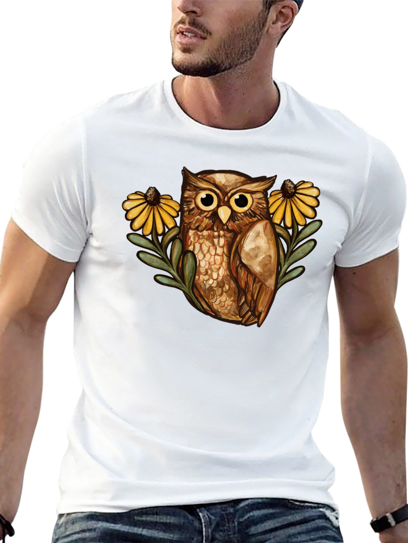 Black Owl and Sunflower Graphic Tee - Black view 13