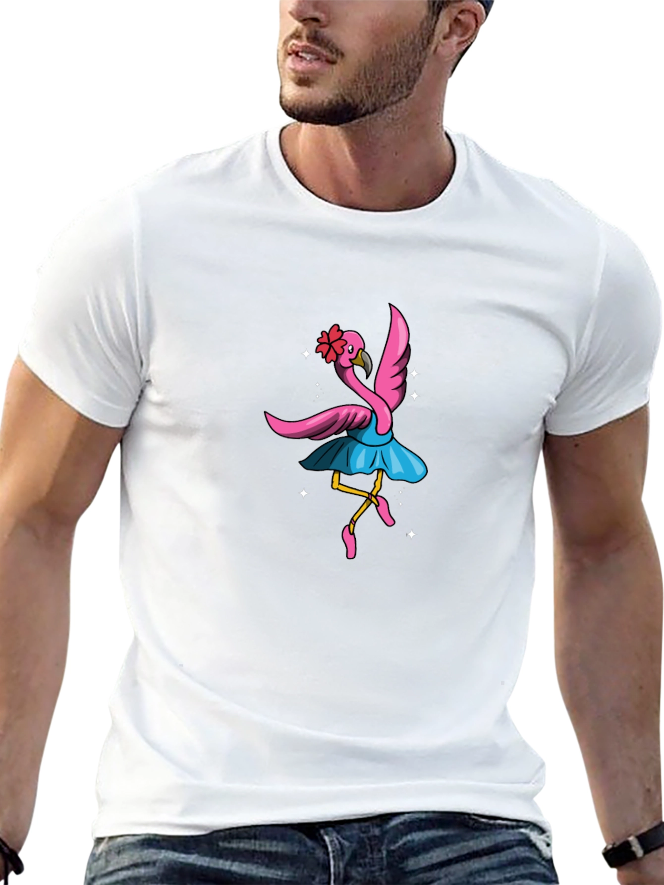 Black Dancing Flamingo Graphic Tee - Black Cotton Shirt view 13
