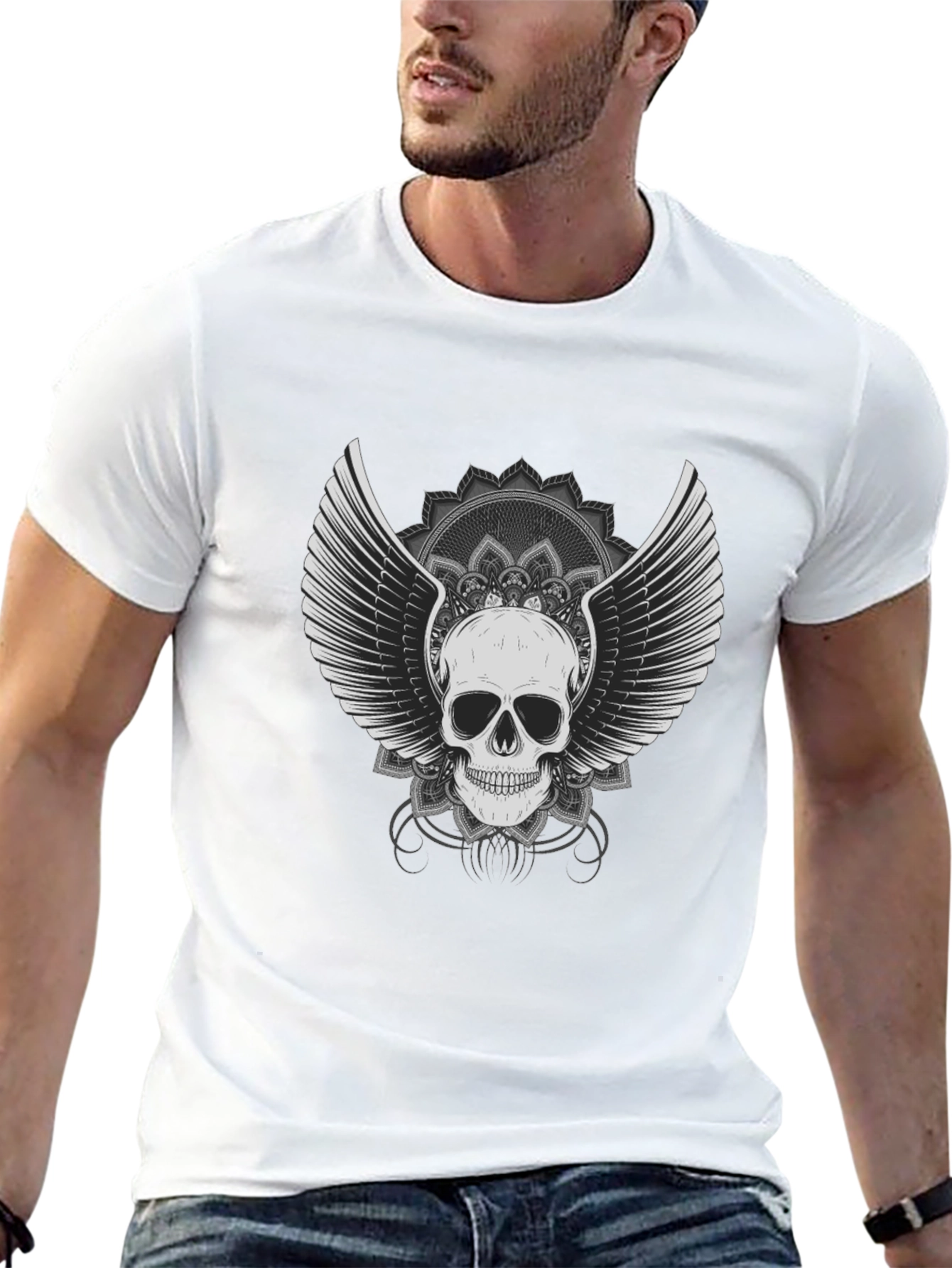 Black Skull Winged T-Shirt - Mens Black Graphic Tee view 13