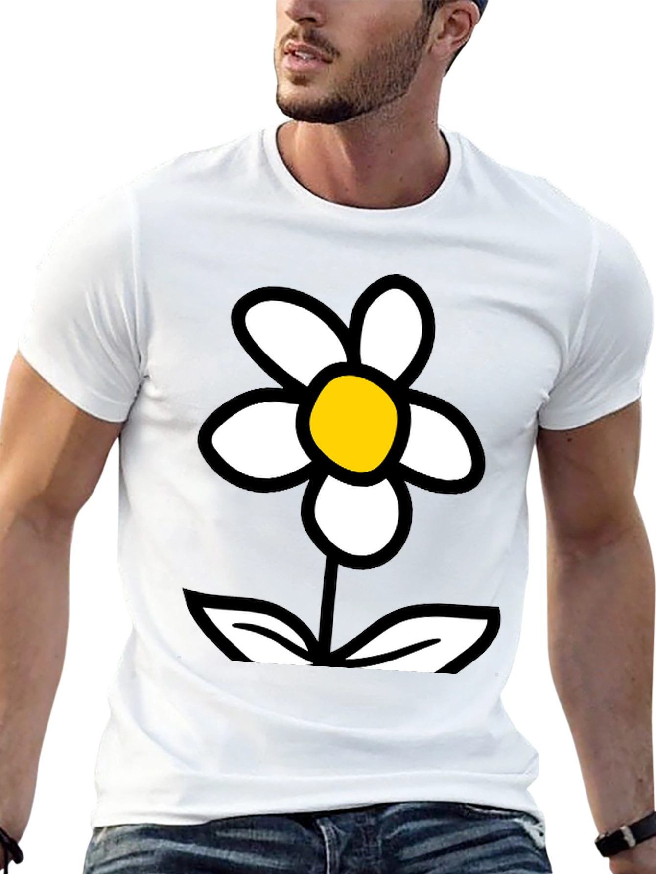 Black Daisy Flower Graphic Tee - Black Cotton T-Shirt view 13