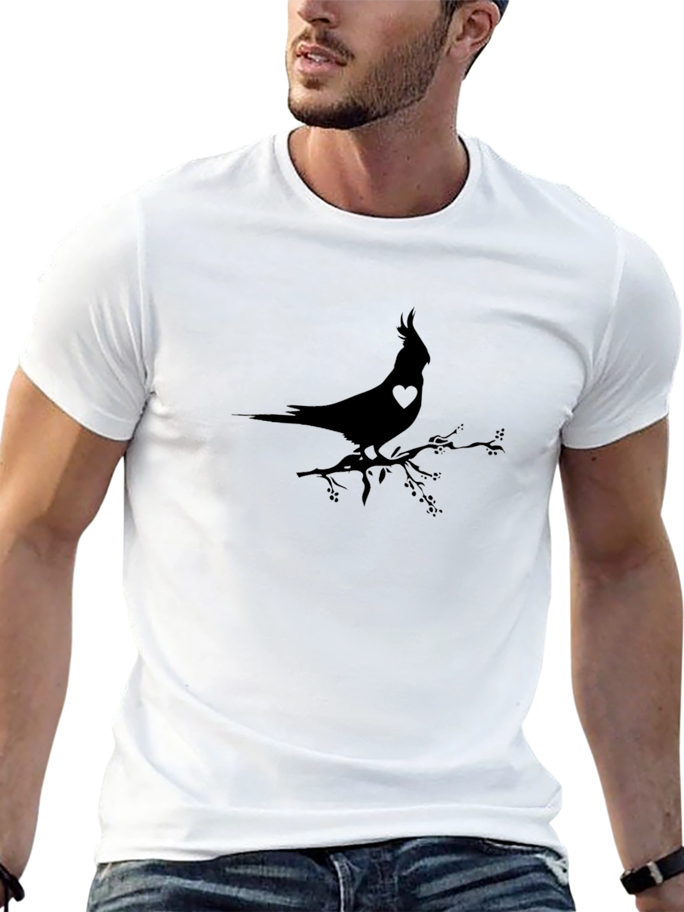 Black Cardinal Bird Heart T-Shirt - Black view 13