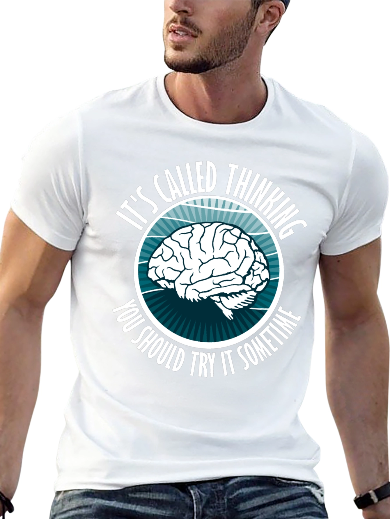 Black Thinking Brain Graphic T-Shirt - Novelty Slogan Tee view 13